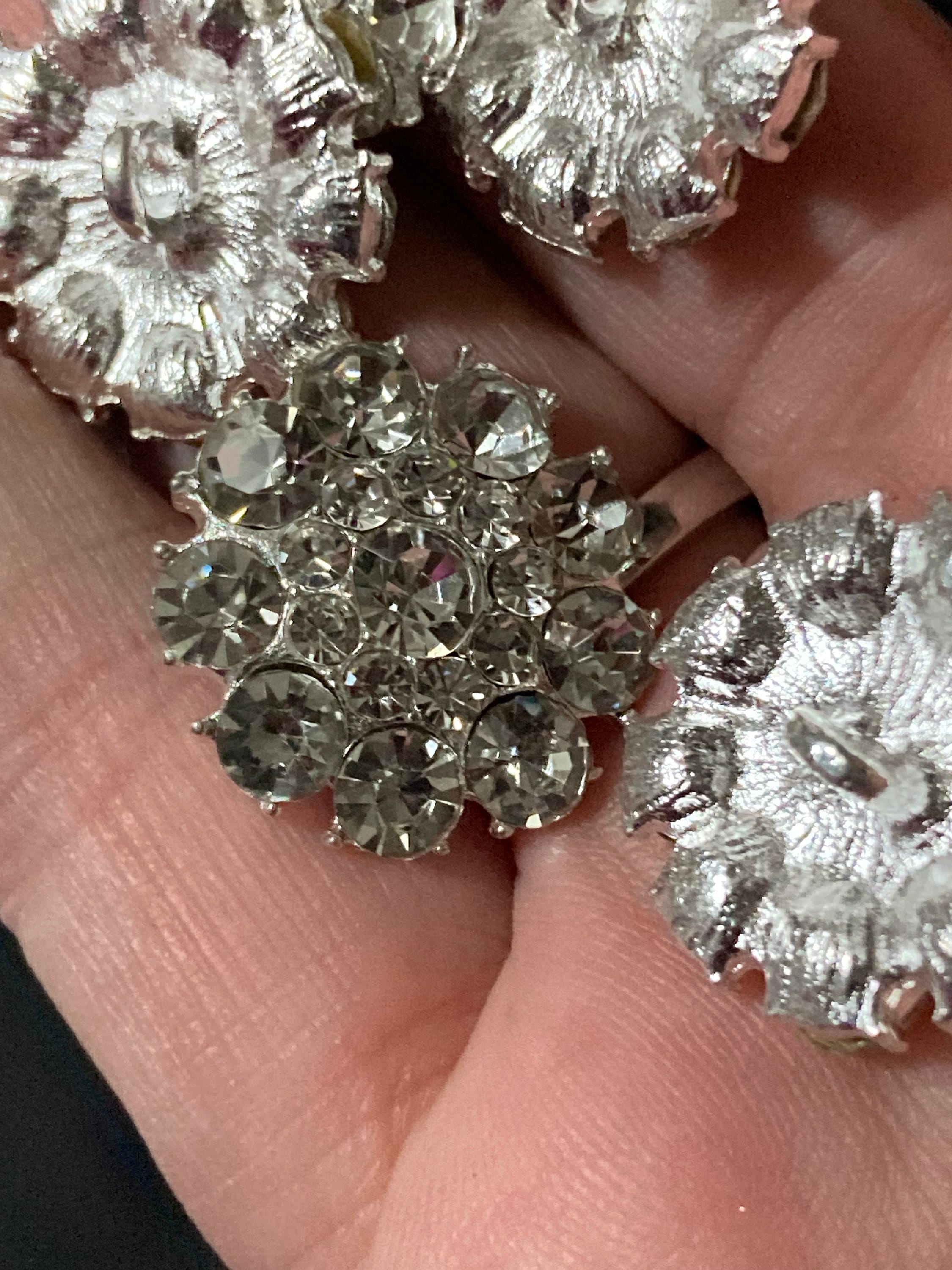 20mm Set of 5 round clear diamanté rhinestone low domed buttons silver tone