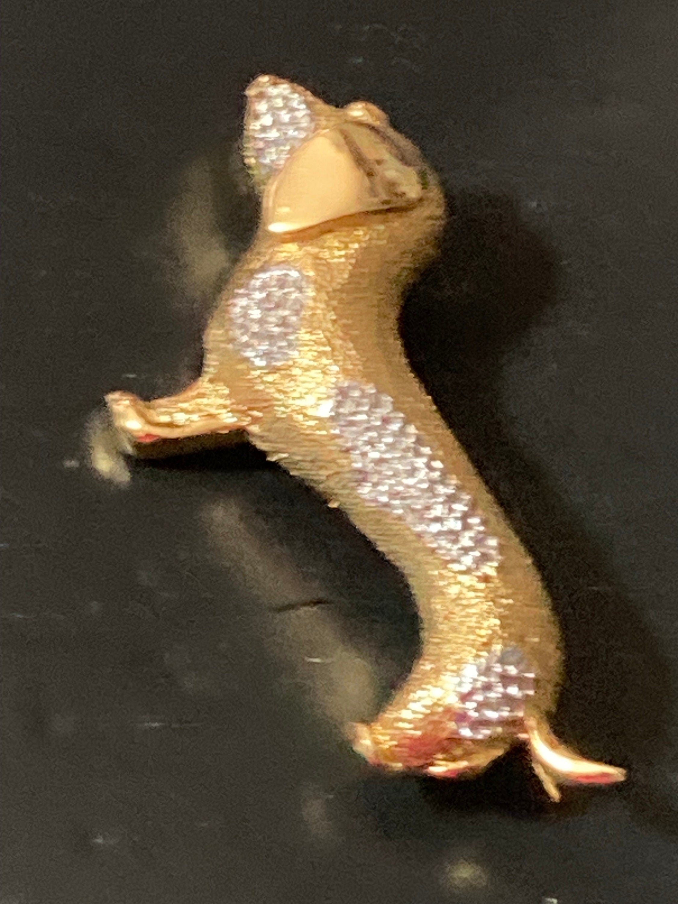 AF Dachshund sausage dog brooch Modern Gold and silver Tone