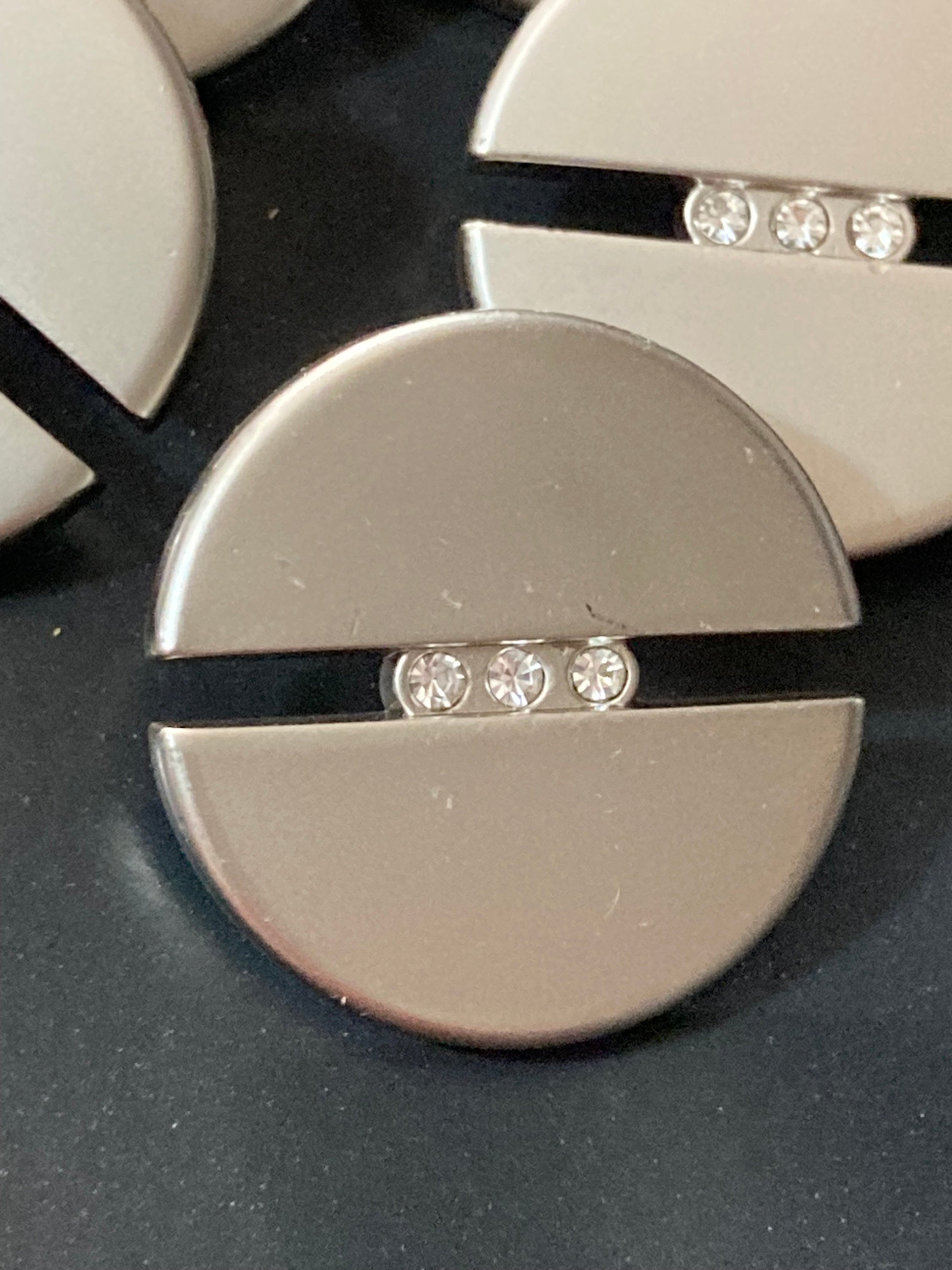 Matt silver clear diamanté rhinestone buttons 23mm Set of 5