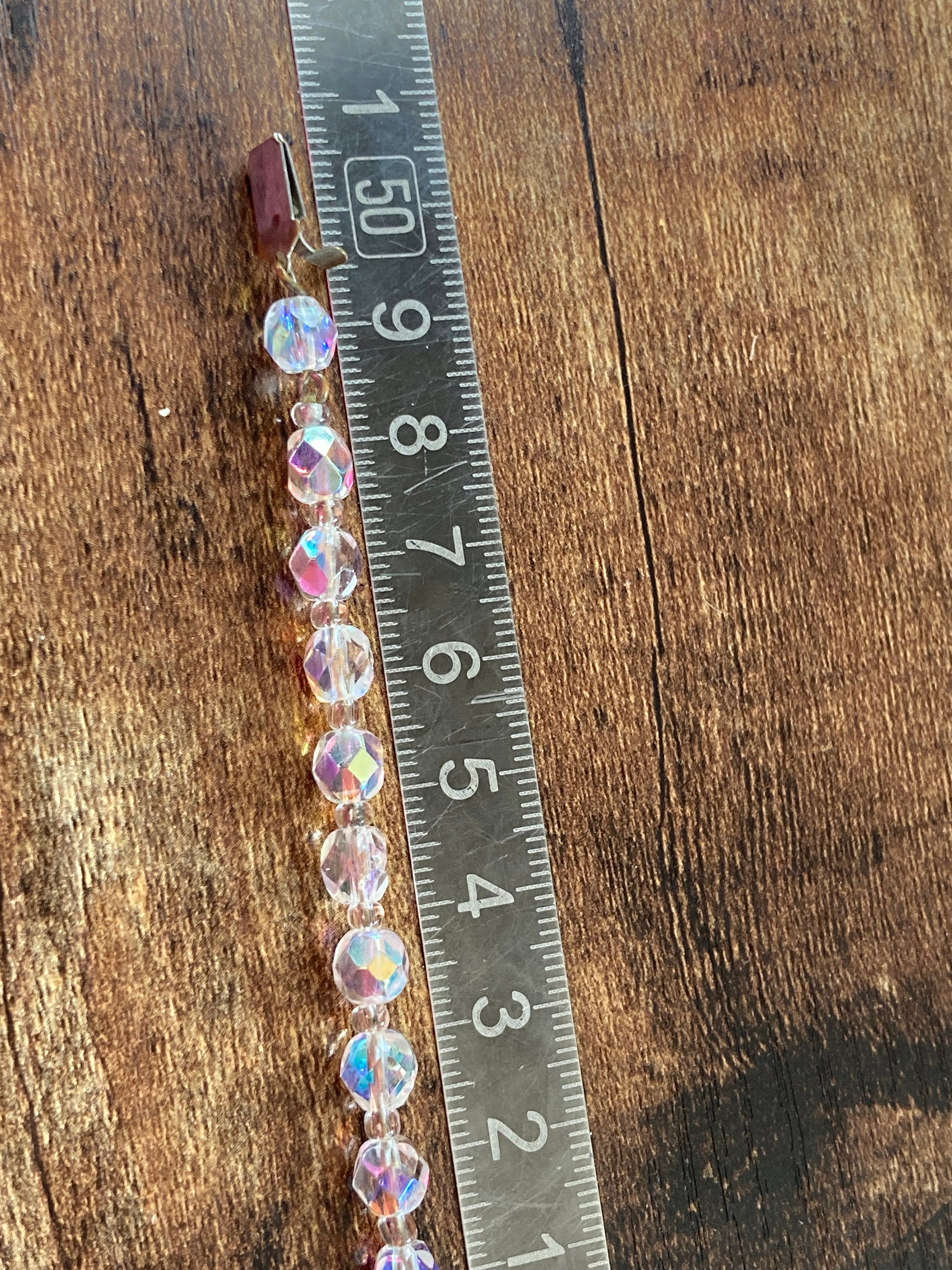 Art Deco clear aB Aurora borealis glass Crystal beaded necklace Collar mid century