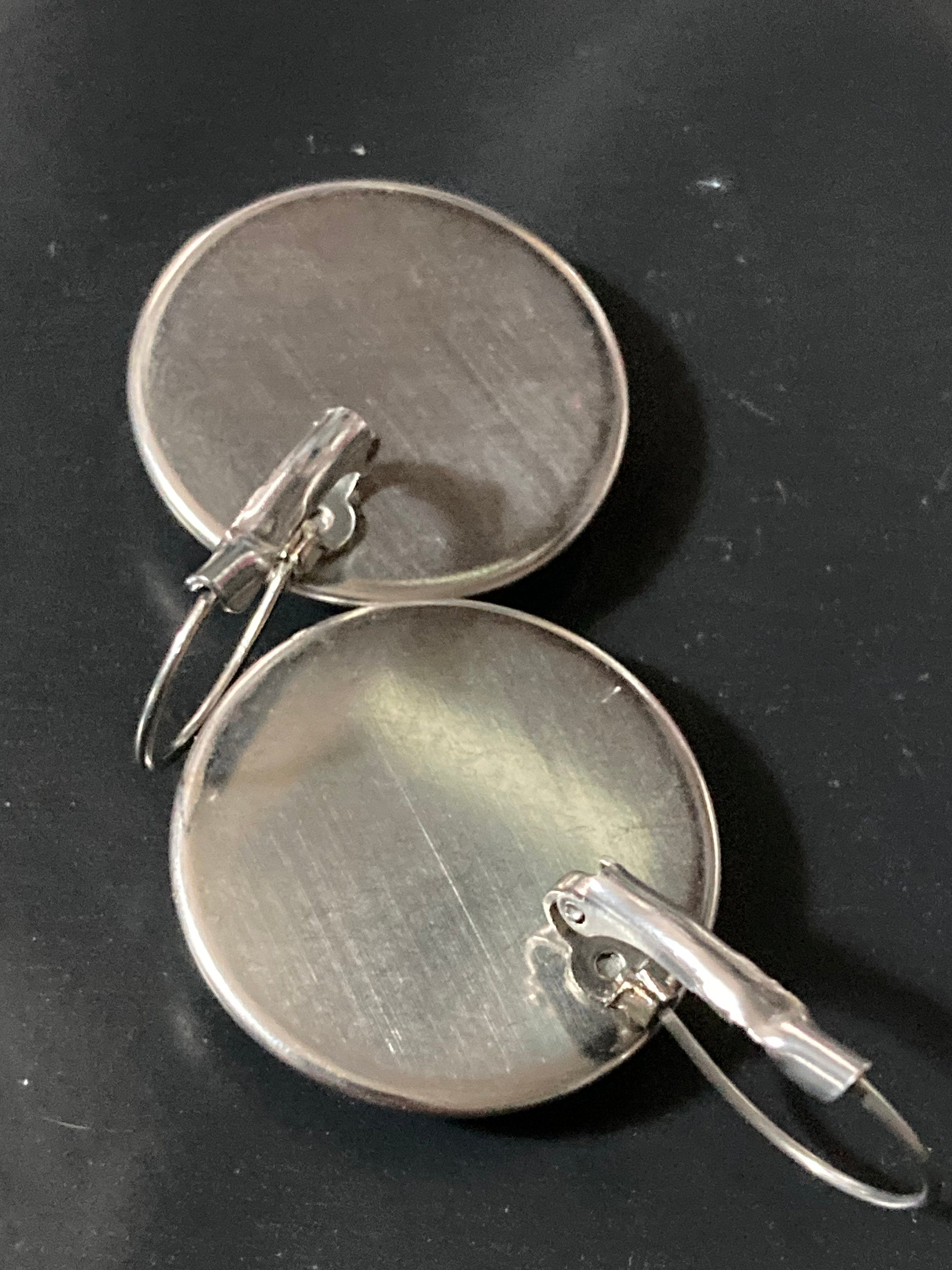 Oversized 25mm novelty Vinyl record drop earrings retro Black orange gold tone