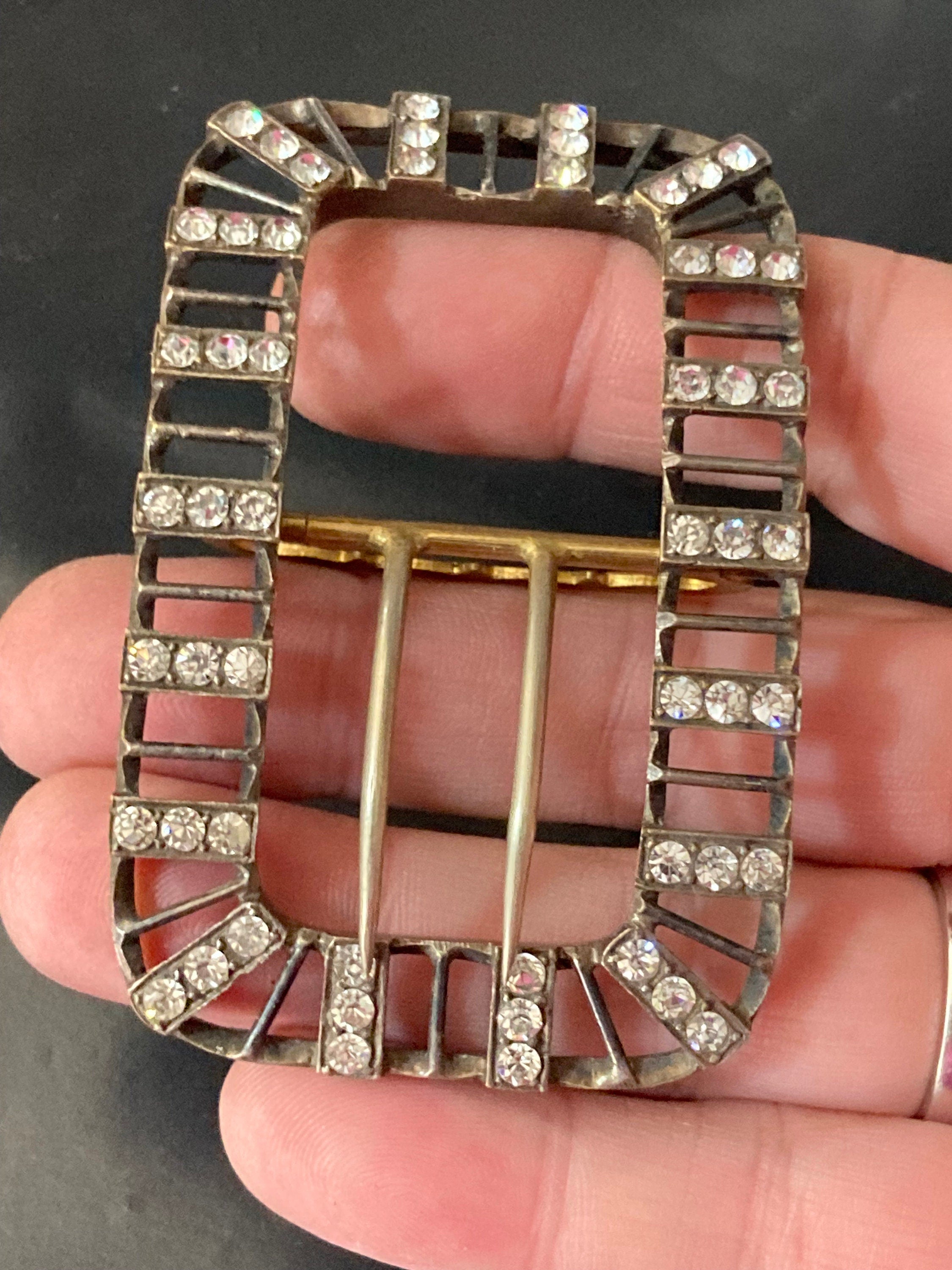 Antique Georgian Diamante Belt Buckle: Rhinestone Bridal Sash Fitting
