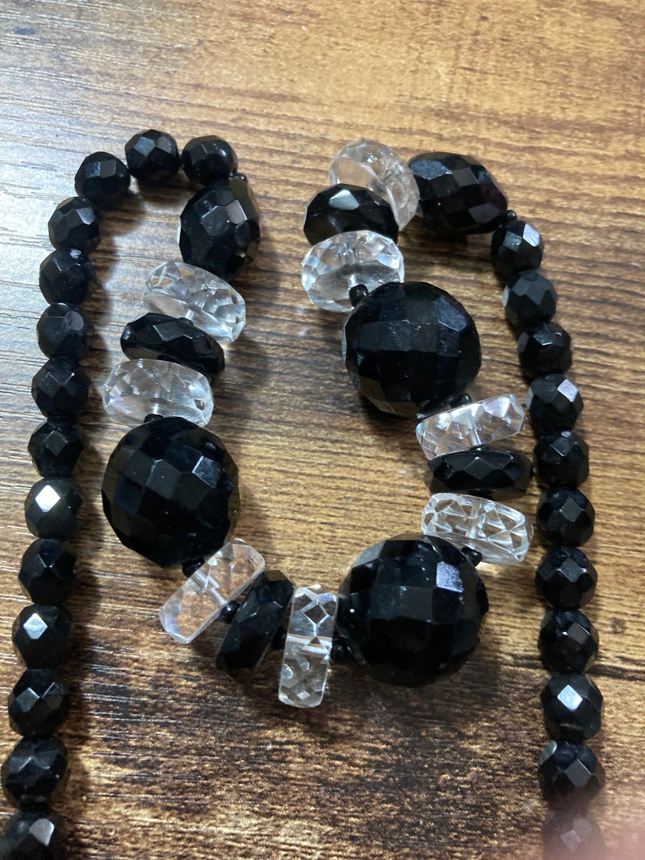 Art Deco Faceted Glass Beaded Necklace: 1920s Gatsby Diamante Detail