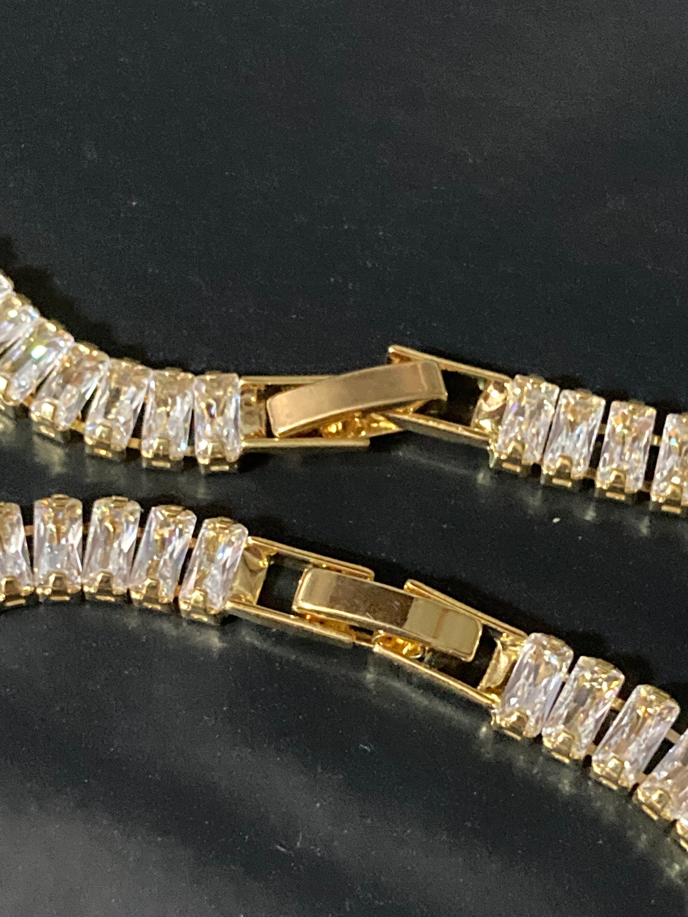 Gold Plated CZ Crystal Jewelry Set: Necklace, Bracelet & Earrings