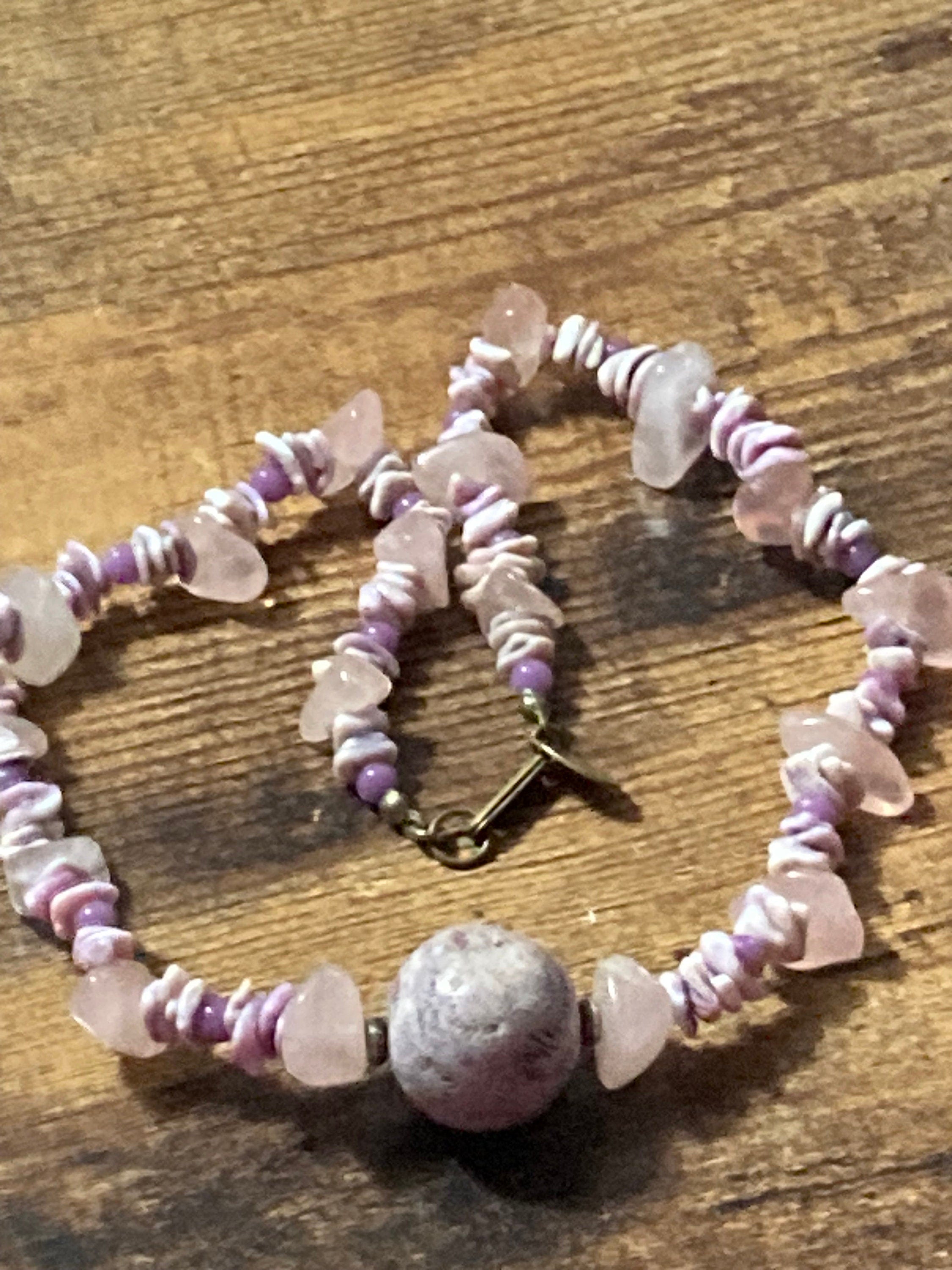 Signed Miriam Haskell Vintage Rose Quartz & Shell Beaded Necklace