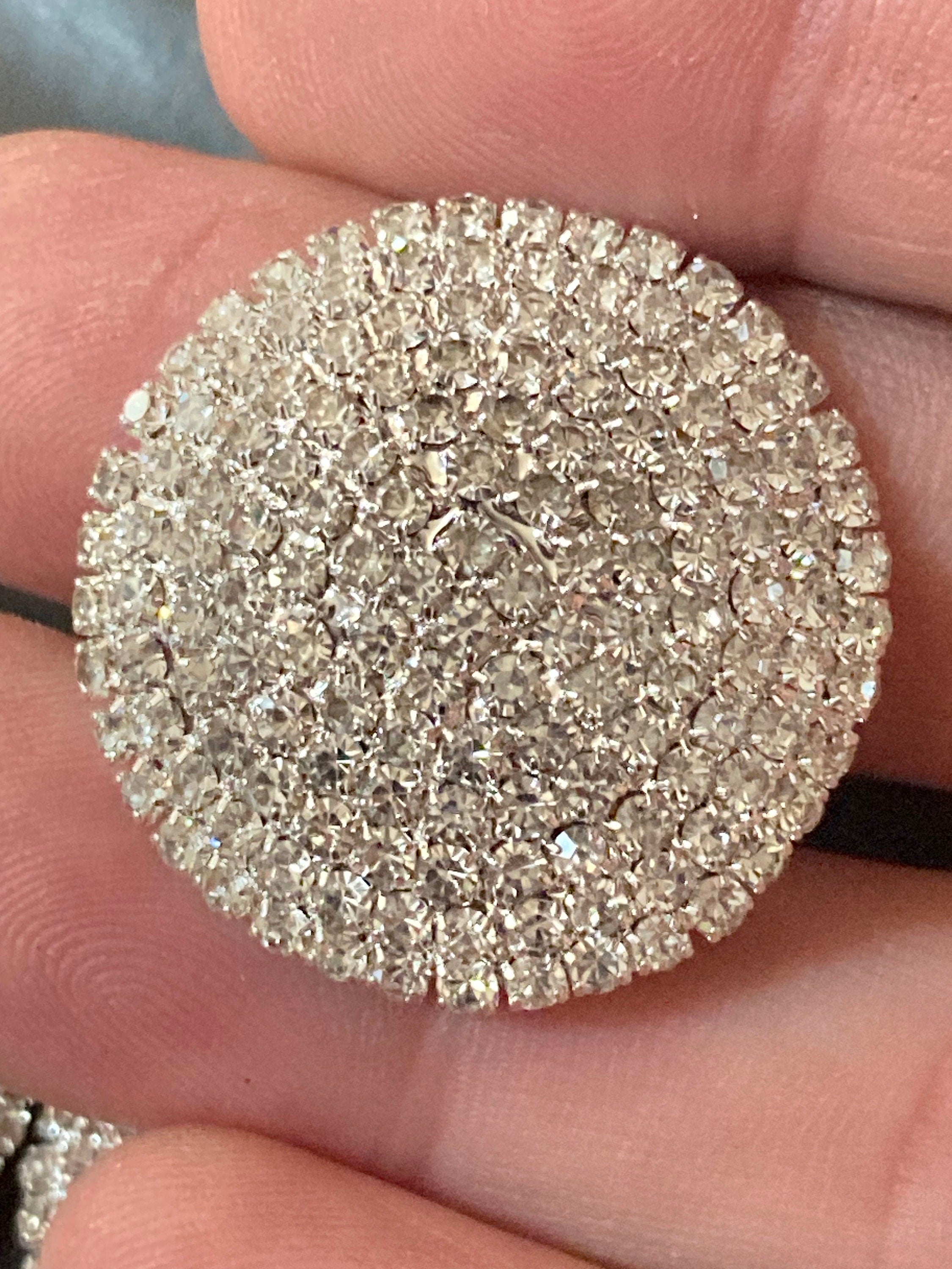 30mm clear glass diamanté buttons; silver tone , Set of 5