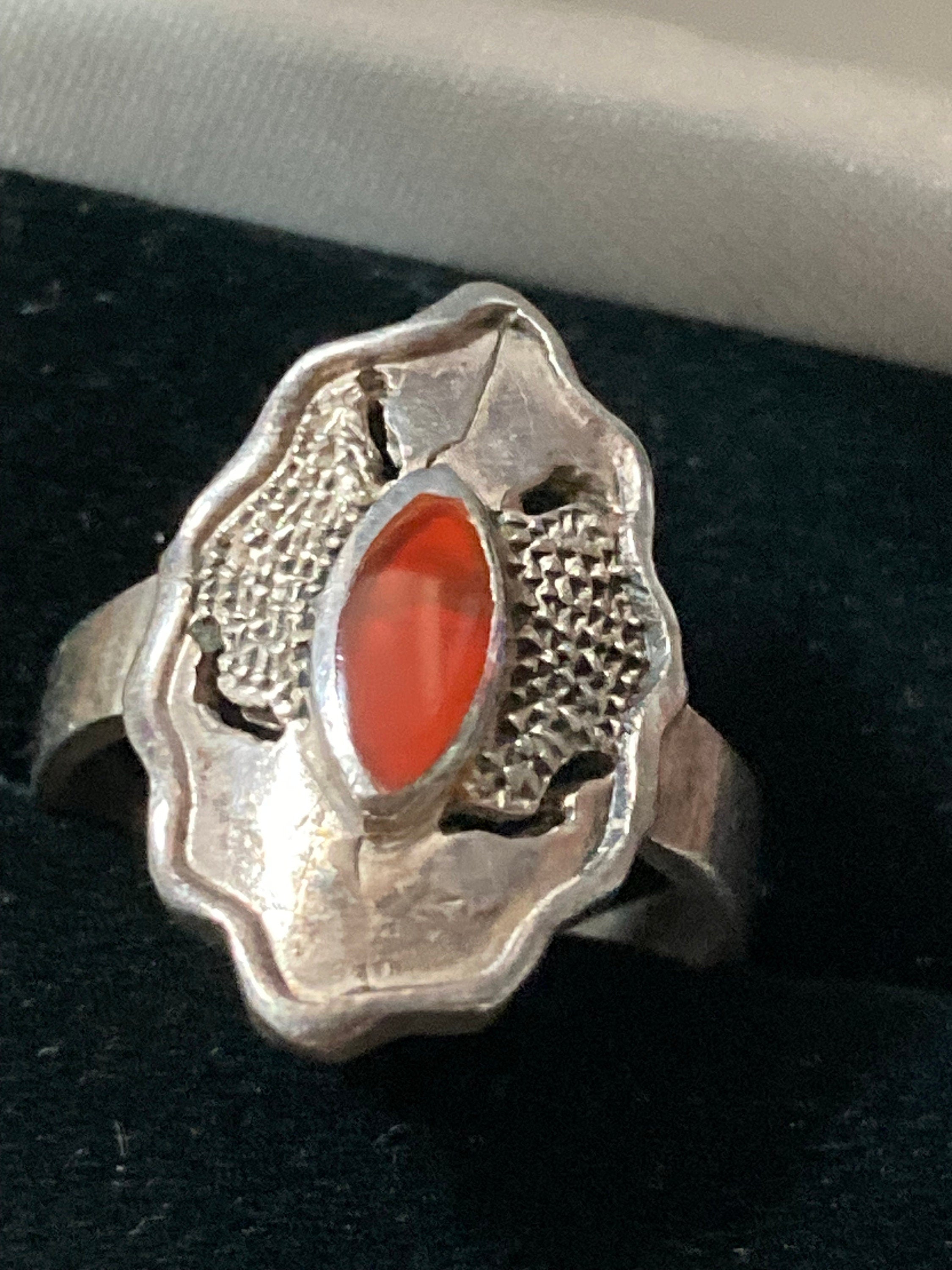 Uk SIZE M.5 925 sterling silver orange gemstone dress ring