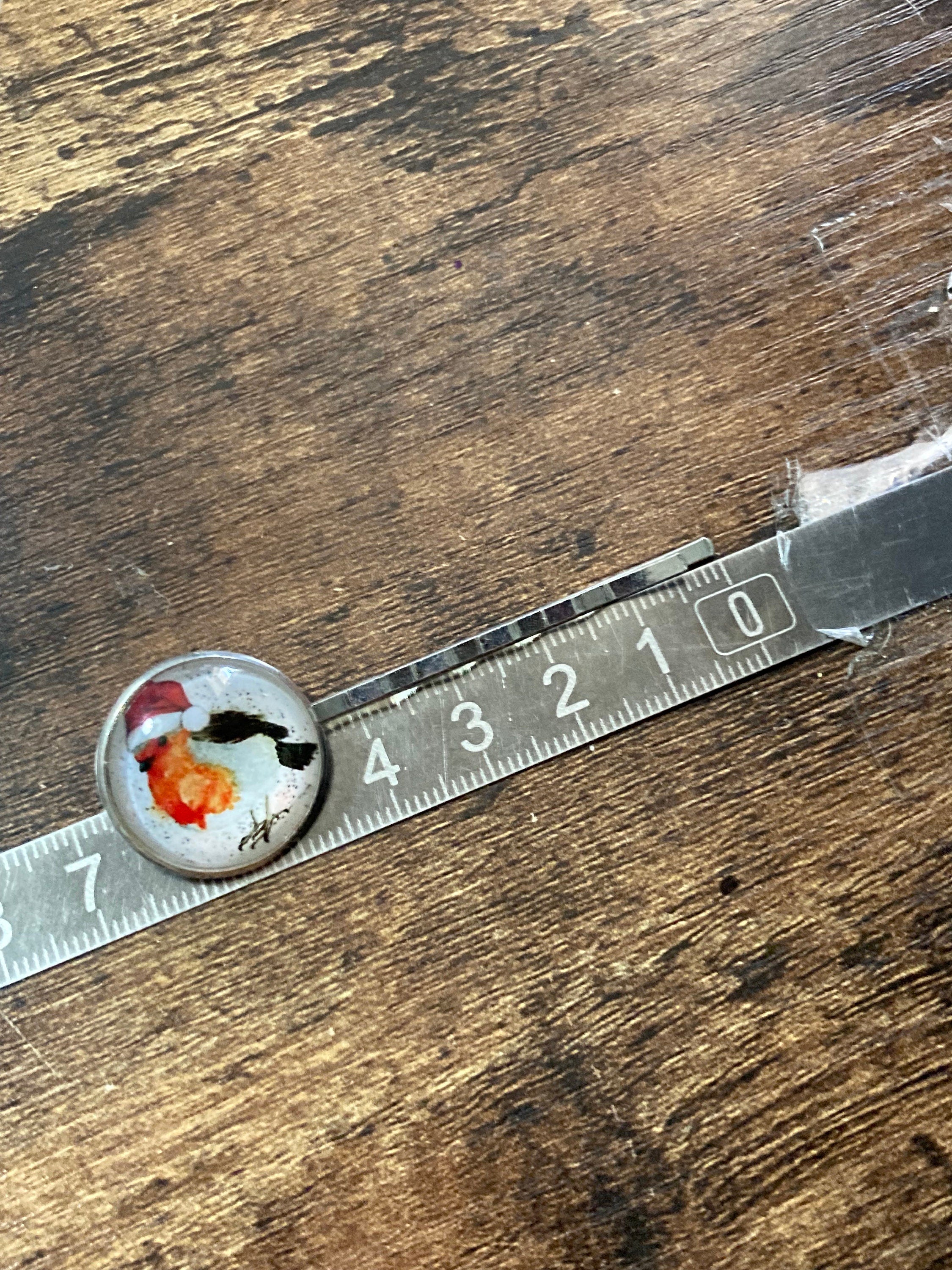 Pair of silver Christmas robin hair slides hair grips 20mm glass cabochon handmade