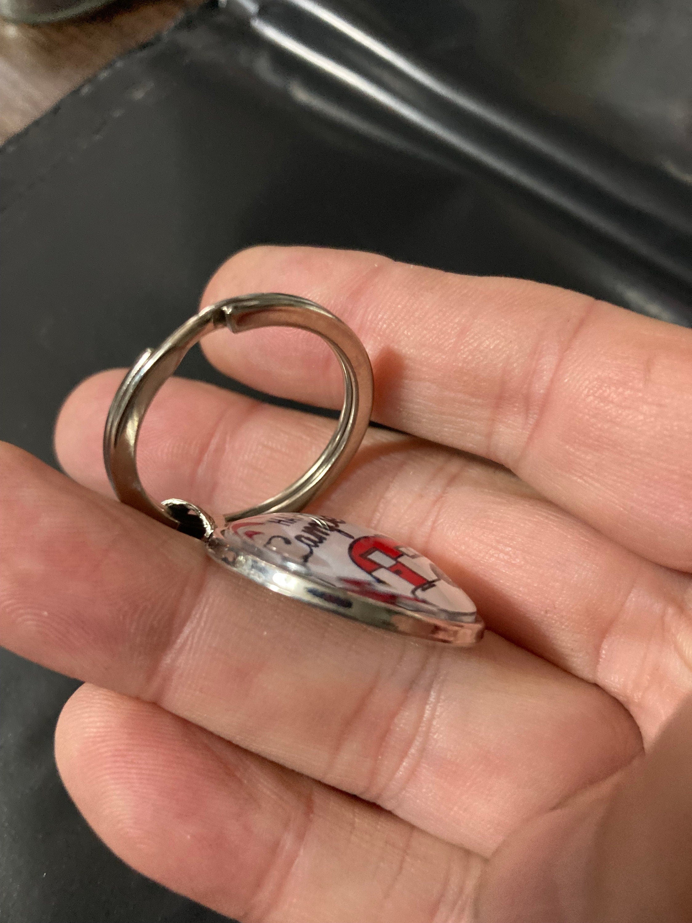 Happy campers silver tone camping caravan keyring glass cabochon 25mm