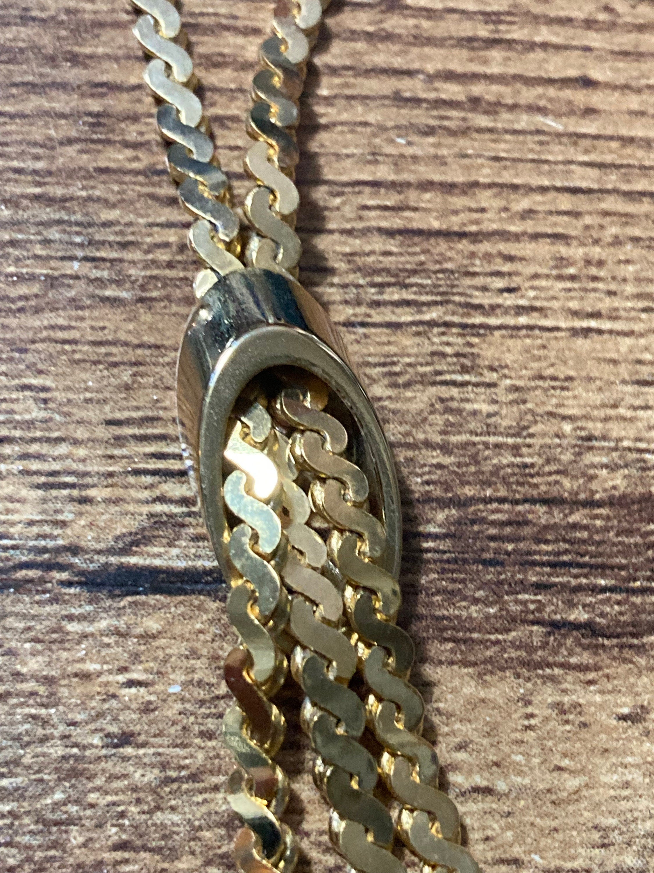 Vintage 1970s serpentine chain gold plated lariat negligee drop necklace old shop stock