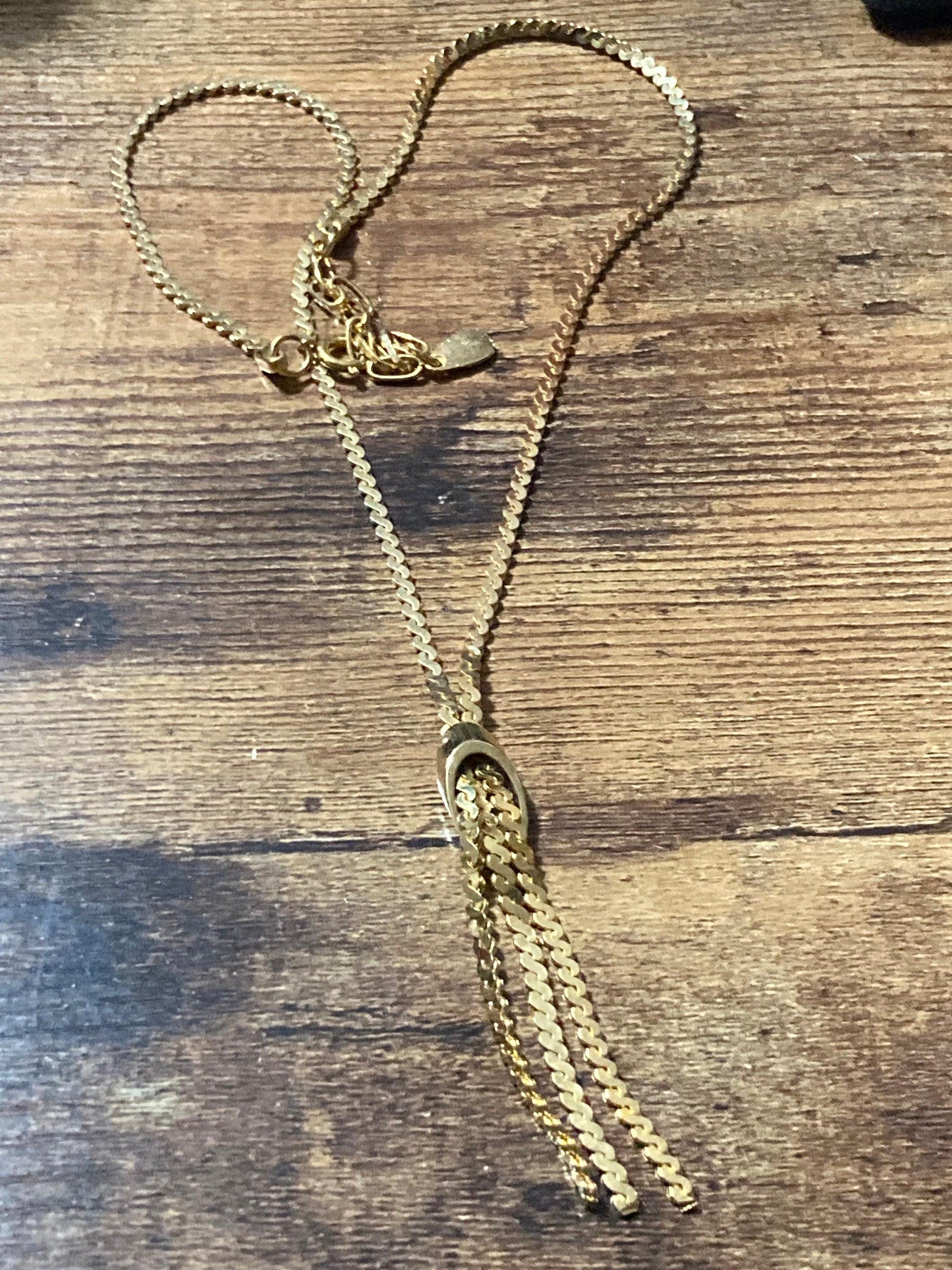 Vintage 1970s serpentine chain gold plated lariat negligee drop necklace old shop stock
