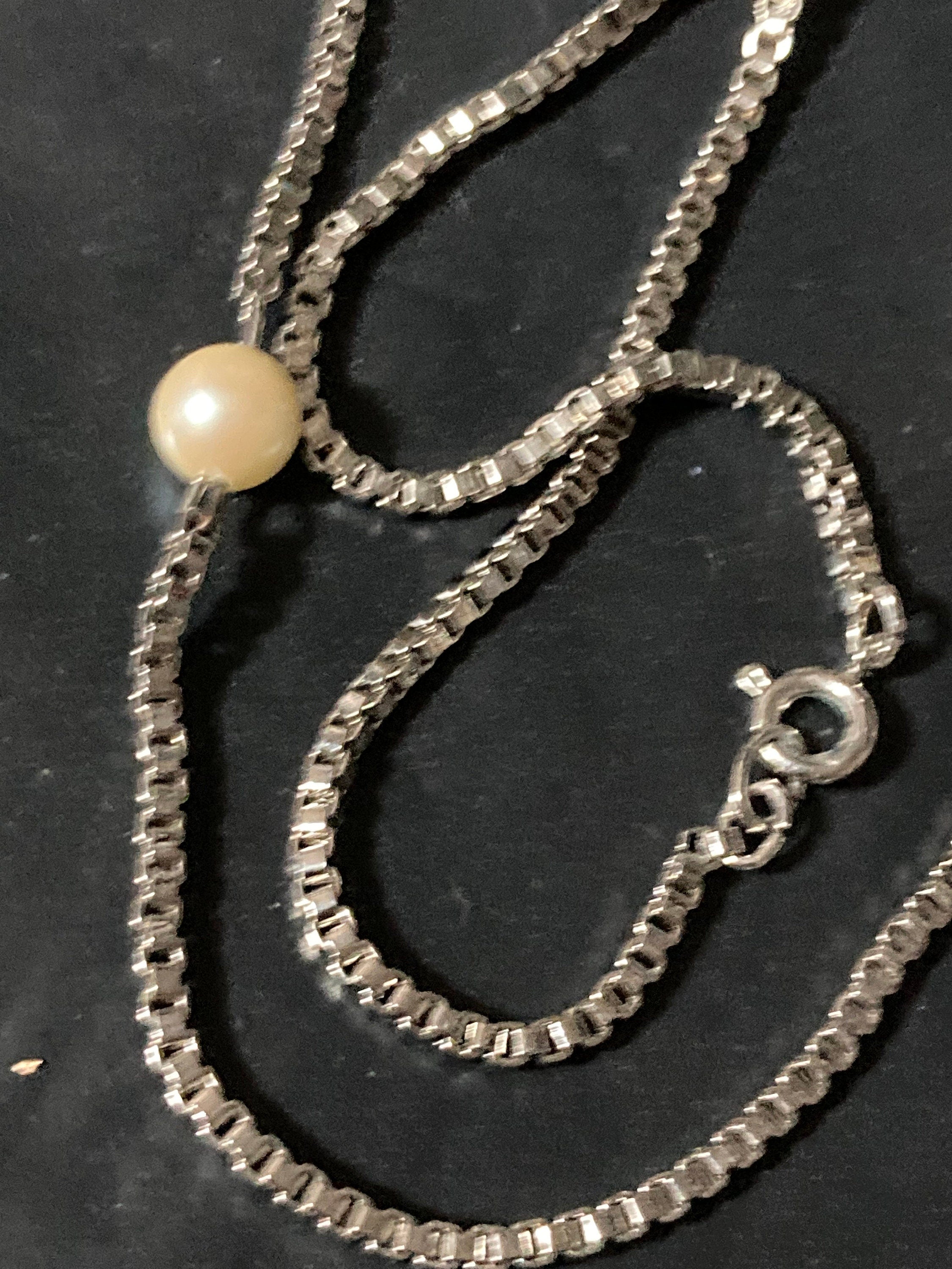 1970s Vintage Silver Plated Faux Pearl Station Necklace - 29”