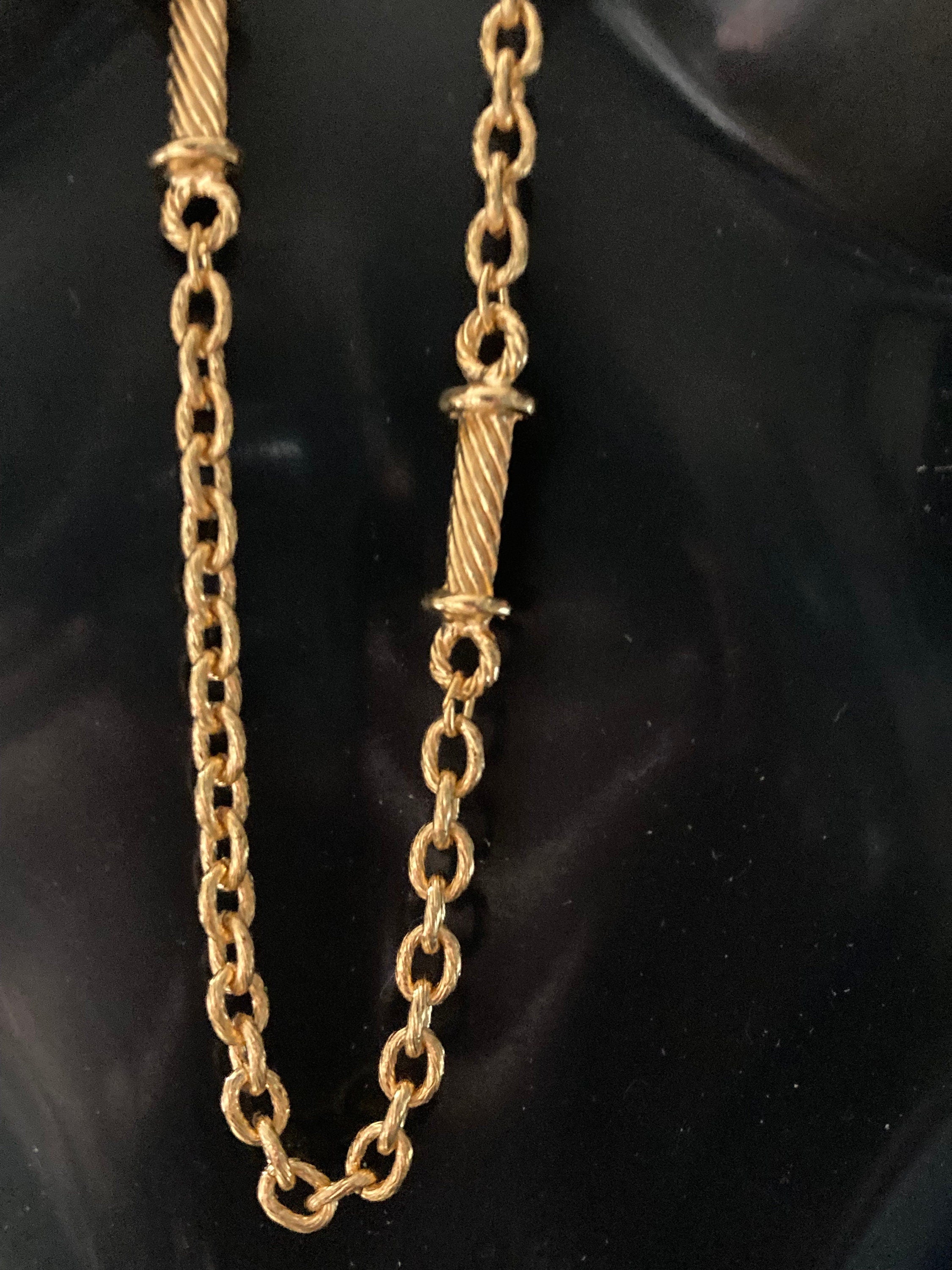1980s Gold Plated Nautical Link Station Necklace - 27"