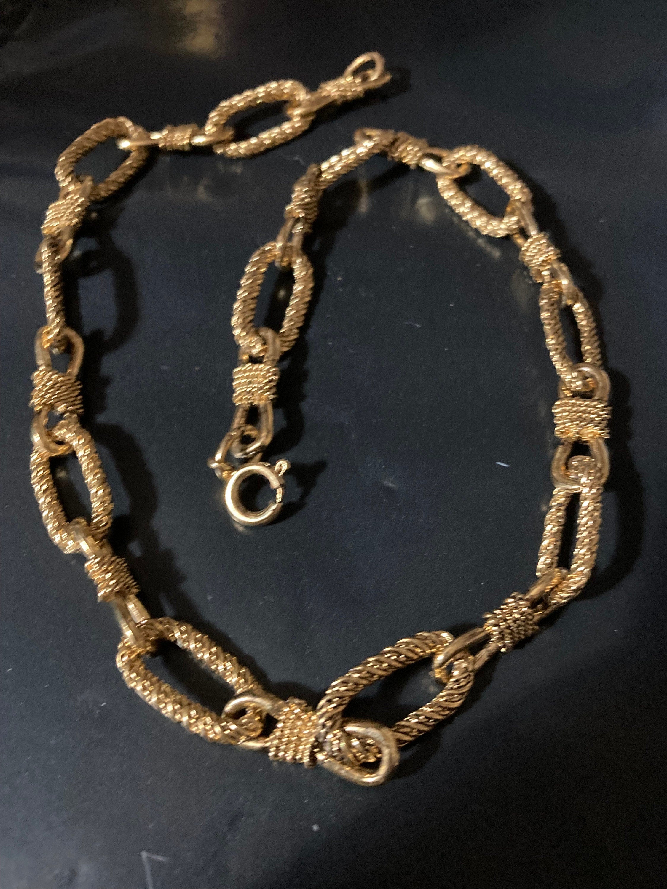 16.5” 42cm short 1980s antique gold tone nautical fancy link twist necklace for layering