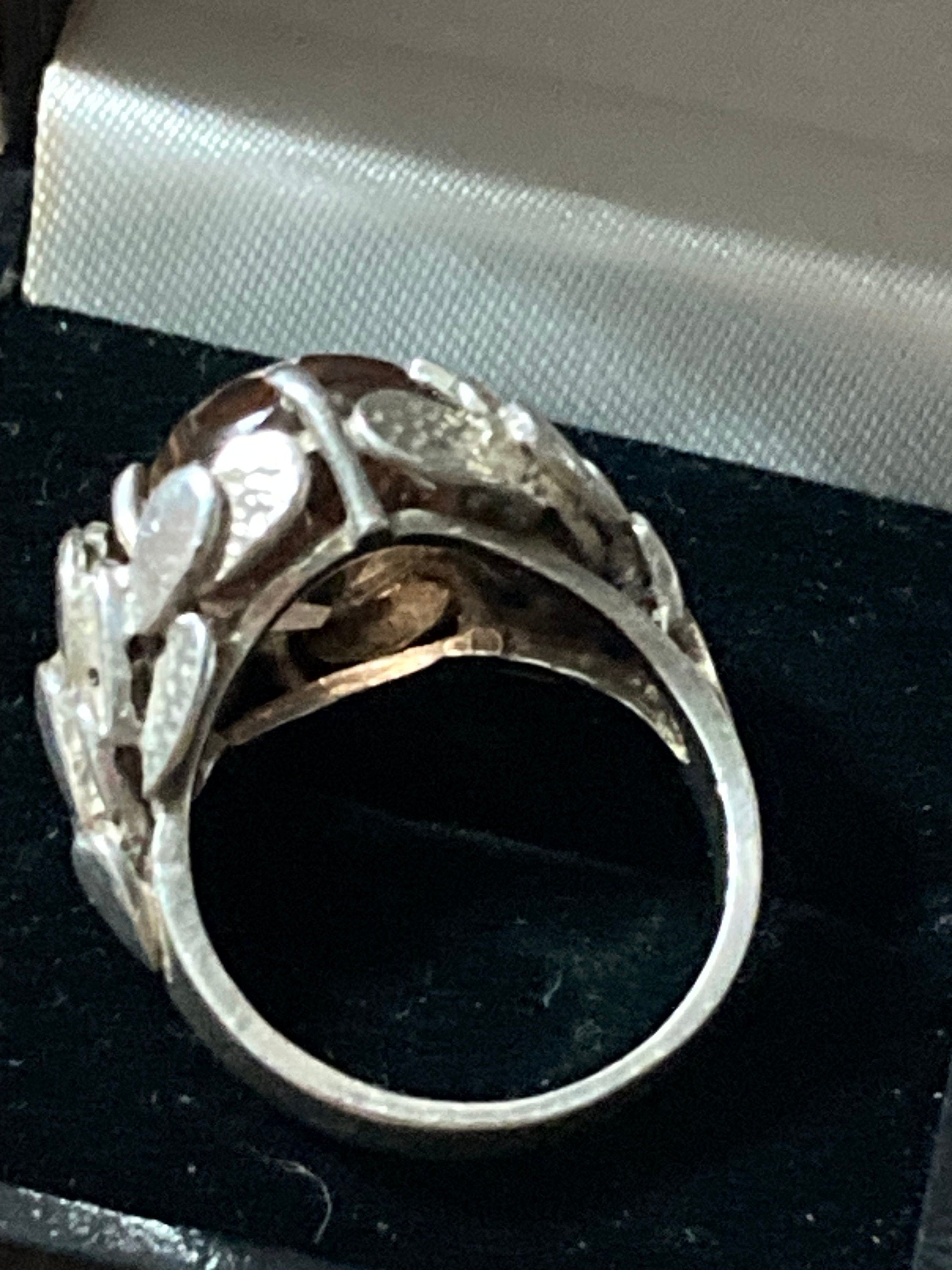 Modernist Brown Topaz Quartz Ring: Chunky Sterling Silver Brutalist Jewelry