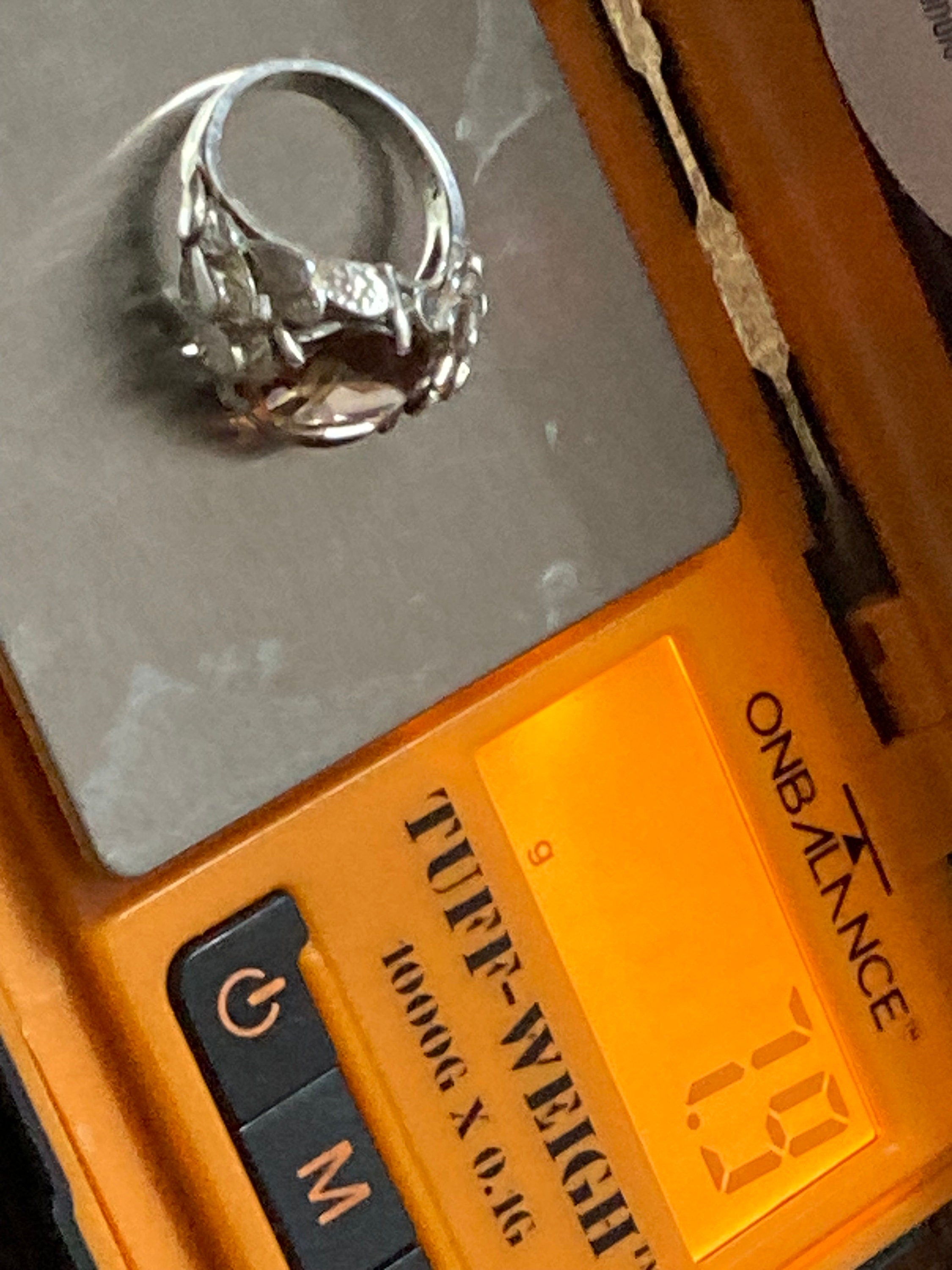 Modernist Brown Topaz Quartz Ring: Chunky Sterling Silver Brutalist Jewelry