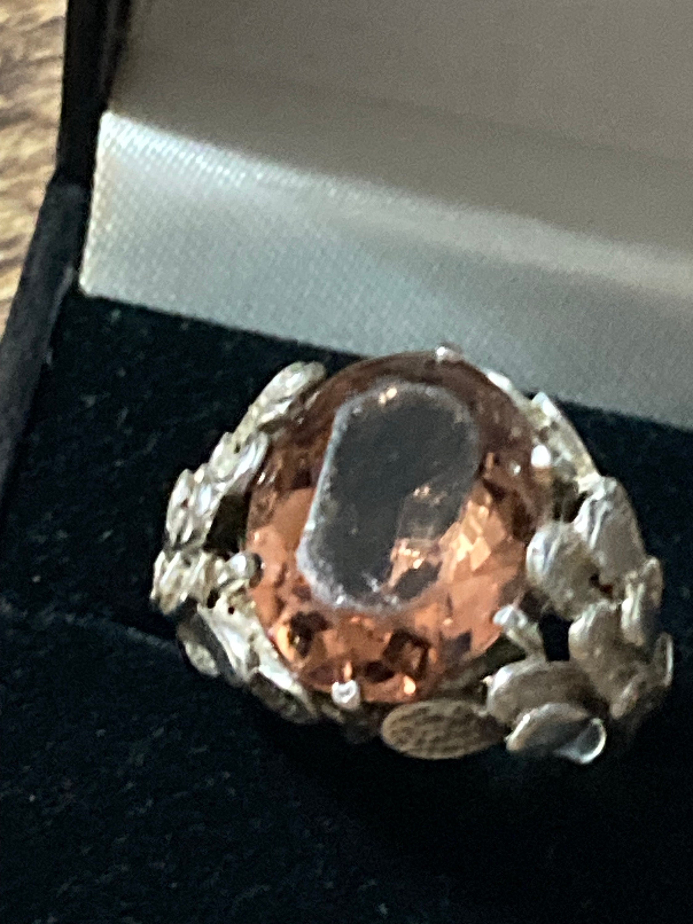 Modernist Brown Topaz Quartz Ring: Chunky Sterling Silver Brutalist Jewelry