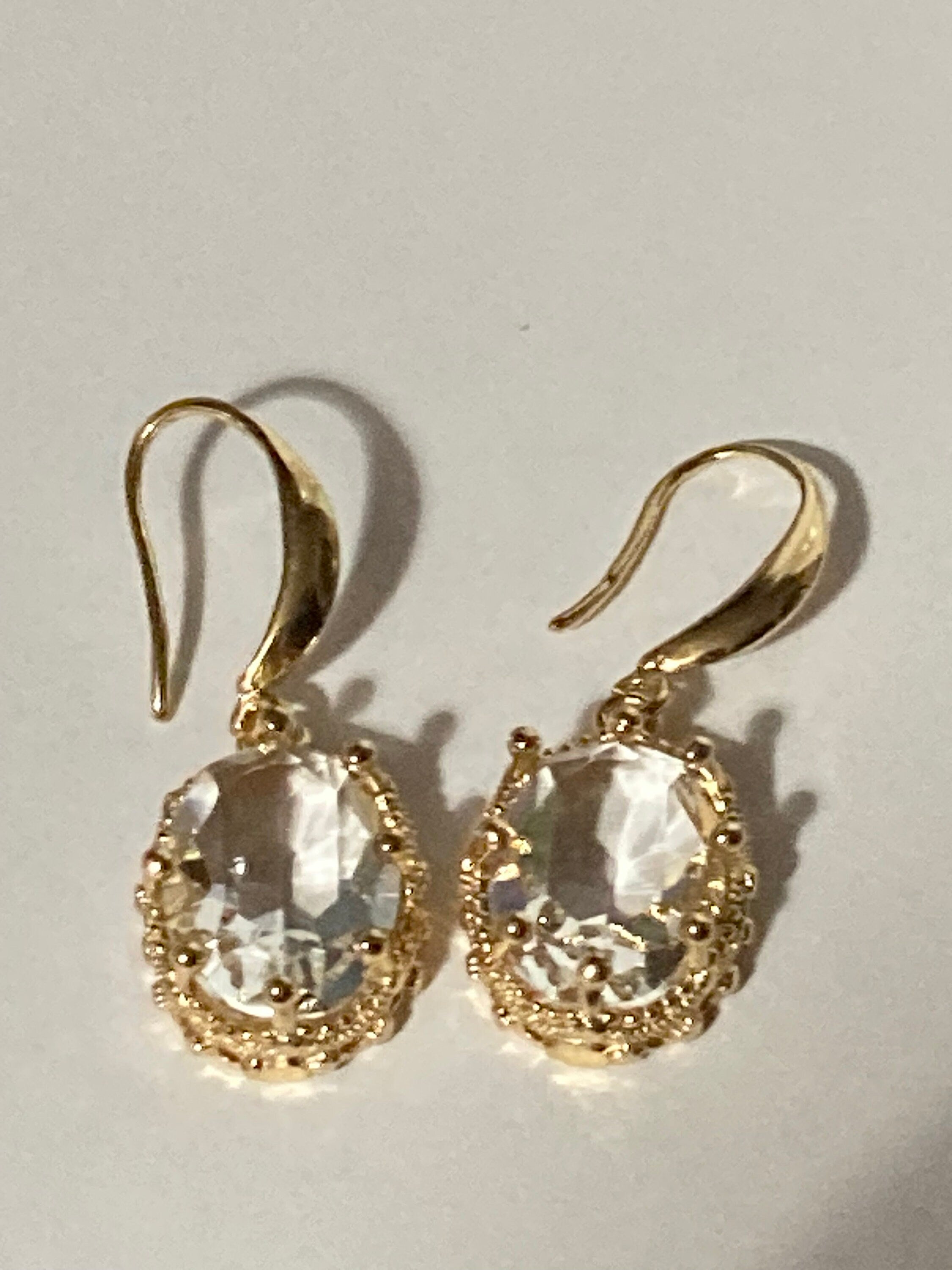18k gold plated clear crystal diamanté cabochon drop charm earrings