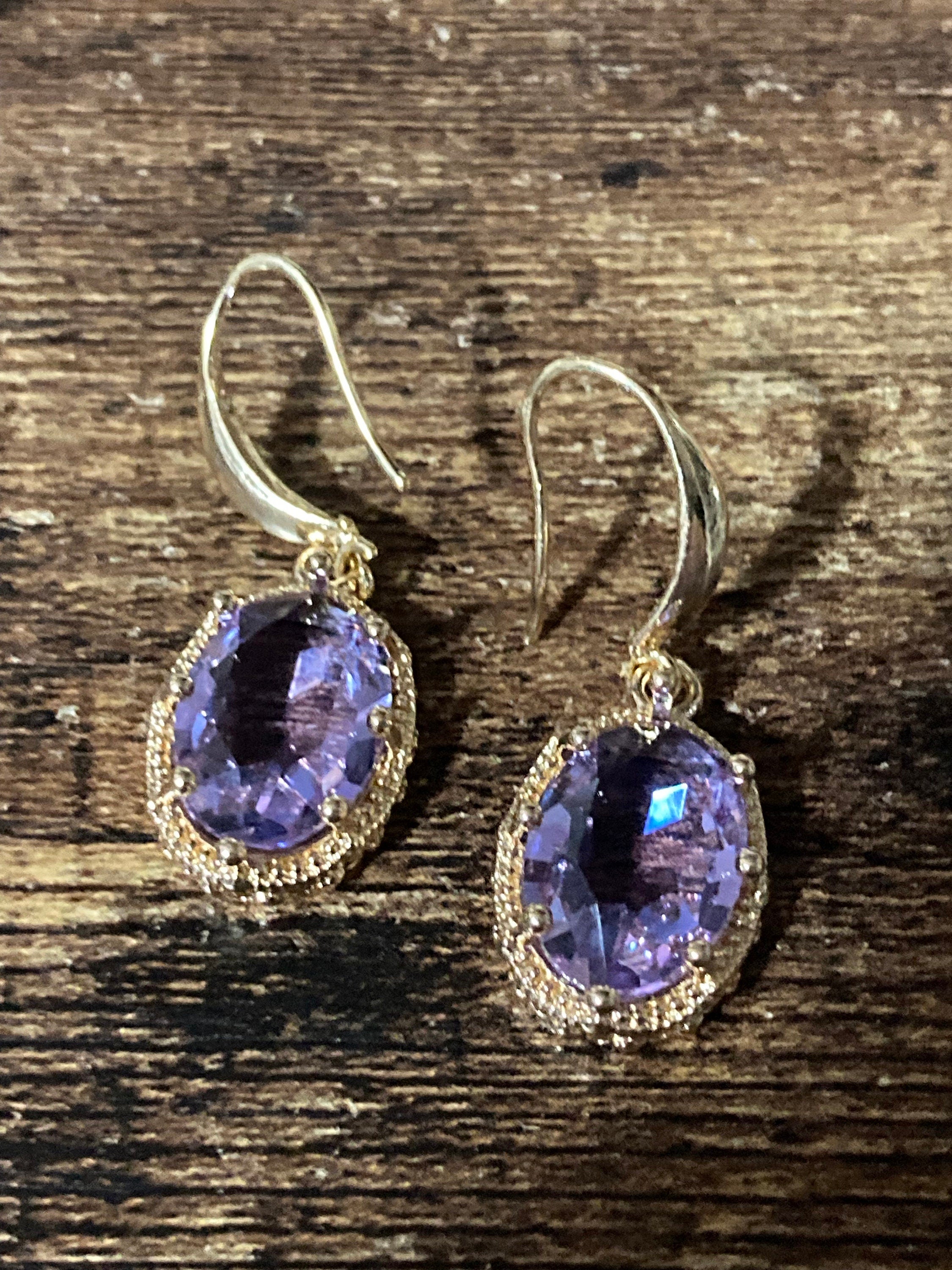 18k Gold Plated Lilac Crystal Drop Earrings