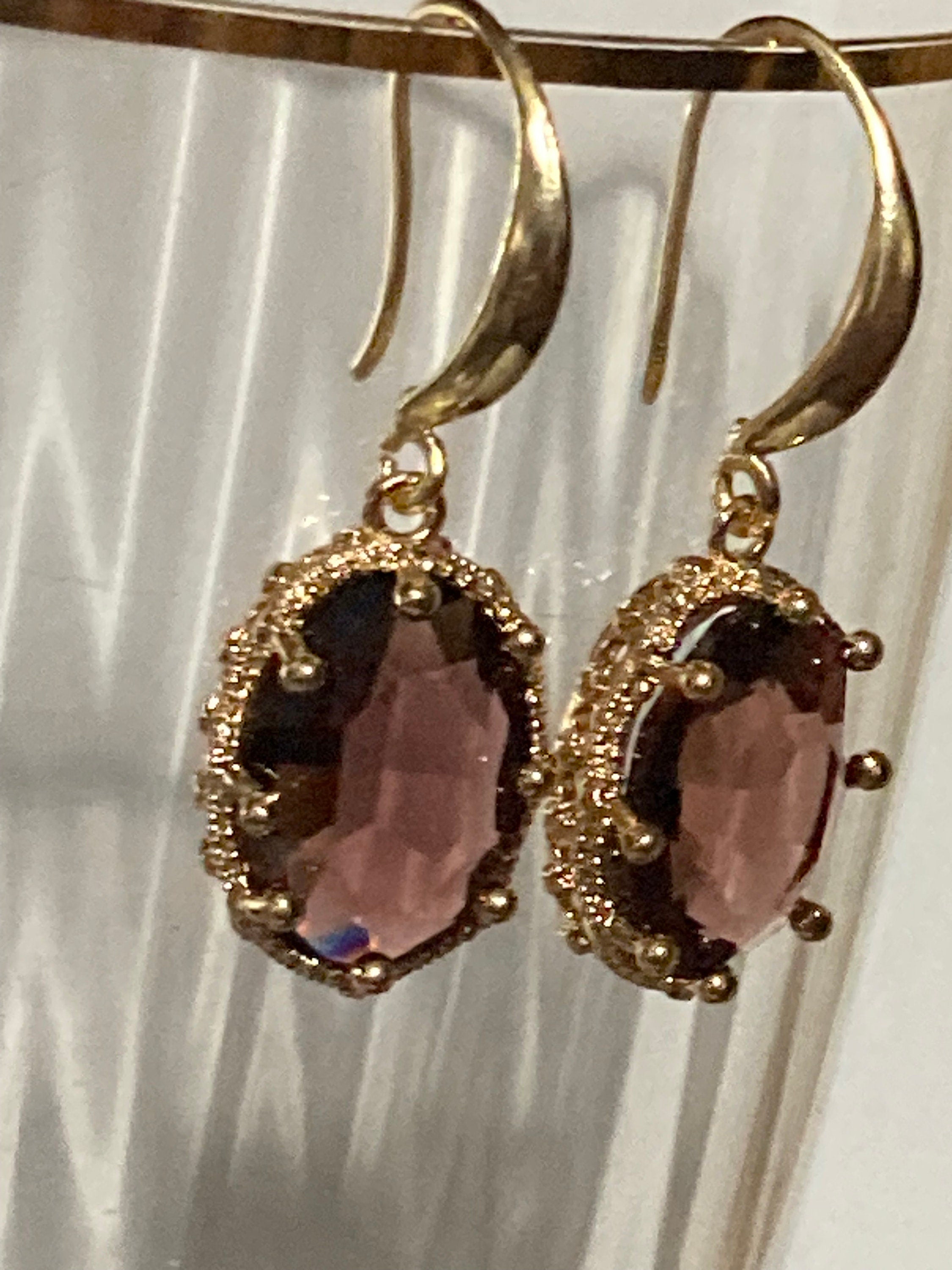 18k Gold Plated Amethyst Crystal Drop Earrings