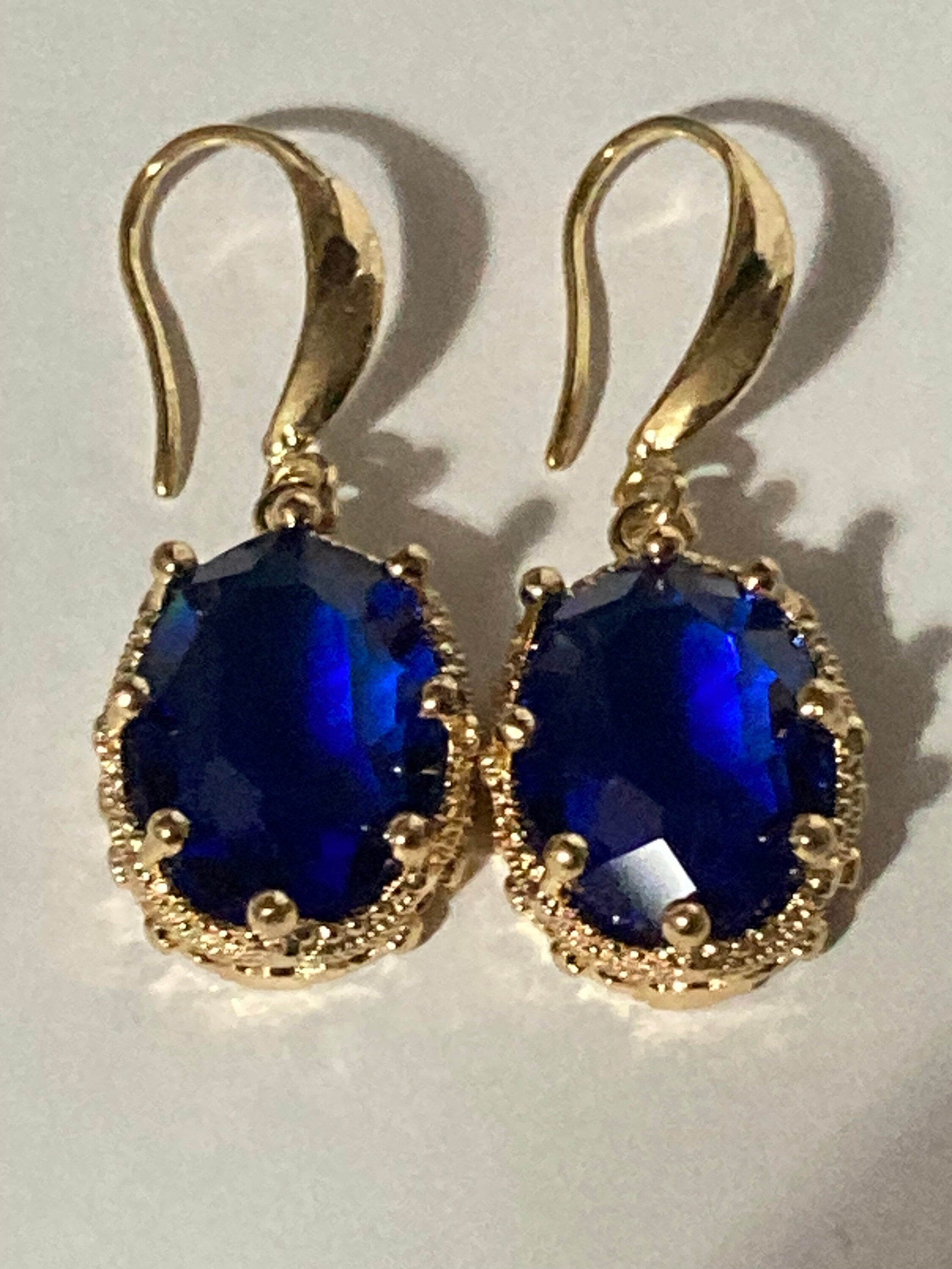 18k Gold Plated Sapphire Blue Crystal Drop Earrings