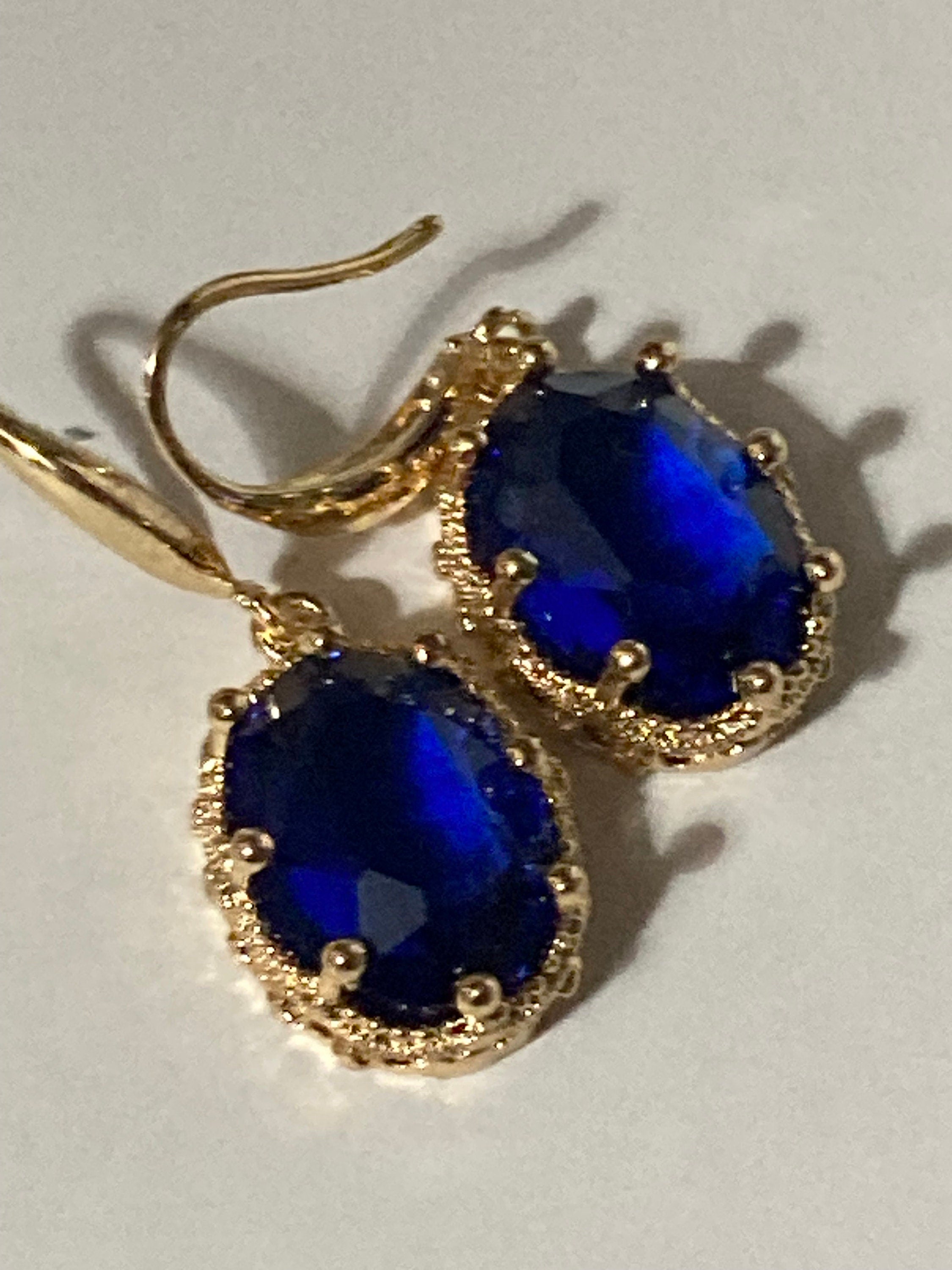 18k Gold Plated Sapphire Blue Crystal Drop Earrings