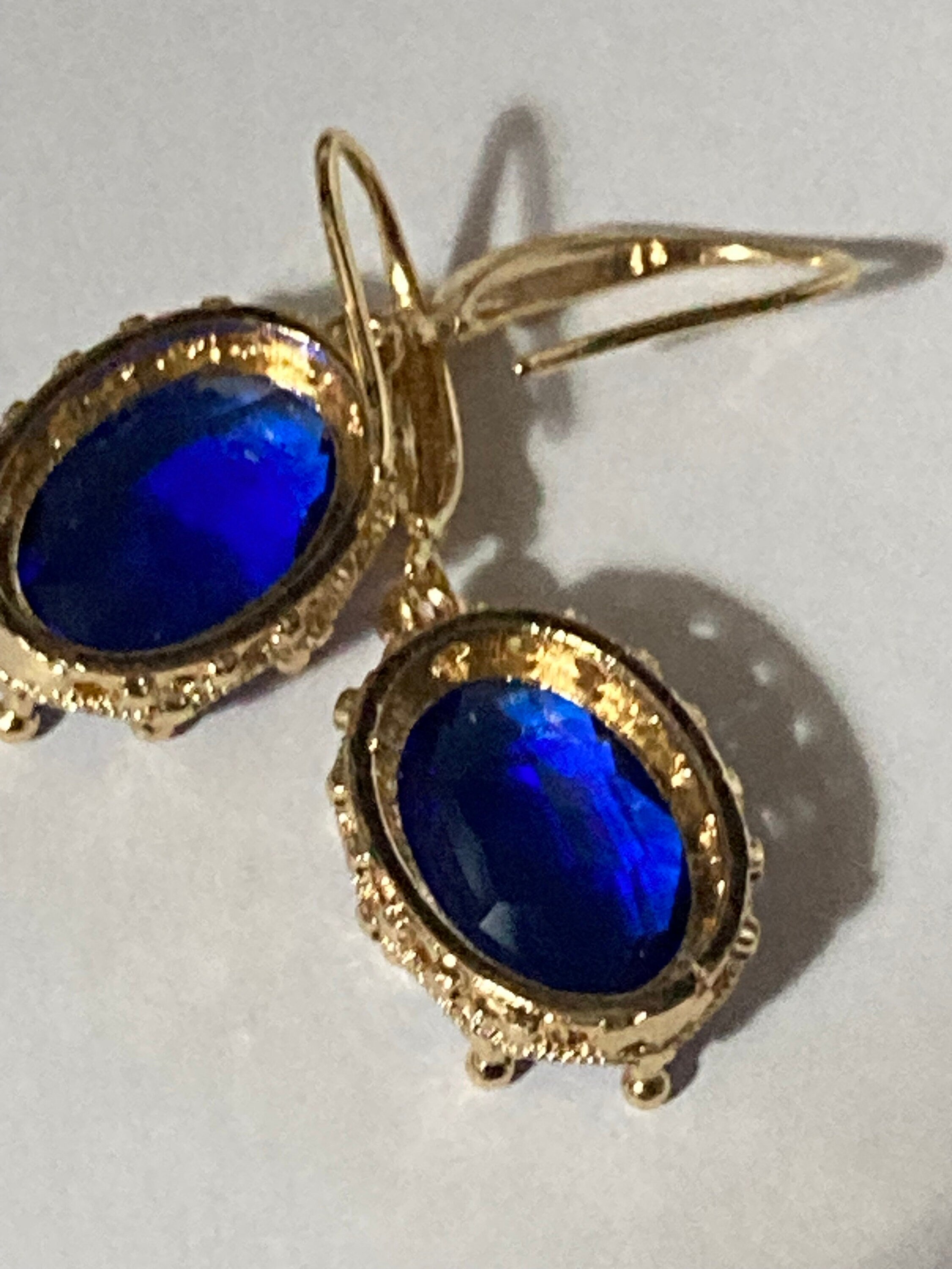 18k Gold Plated Sapphire Blue Crystal Drop Earrings