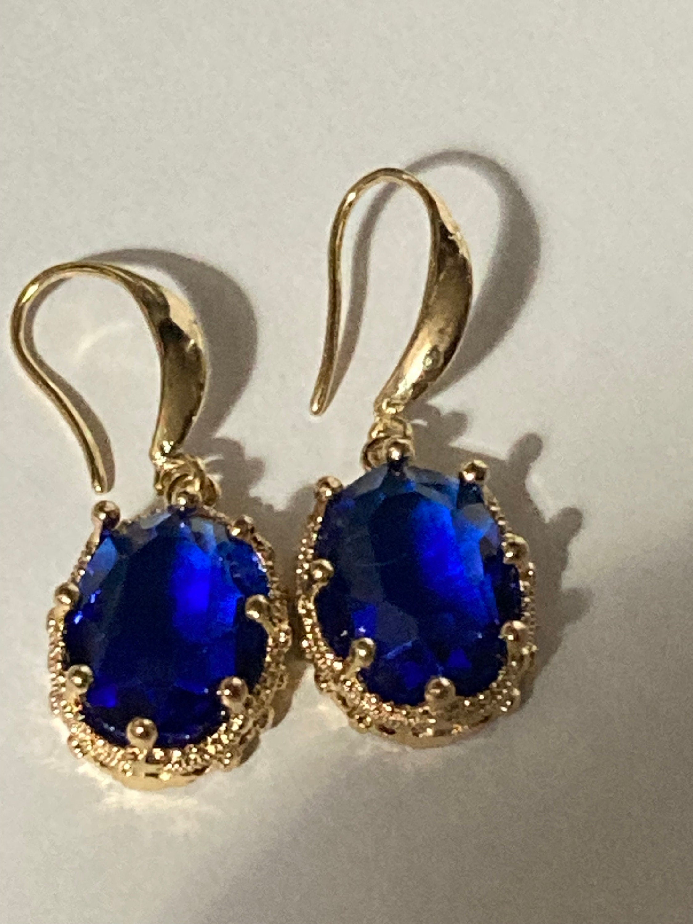 18k Gold Plated Sapphire Blue Crystal Drop Earrings
