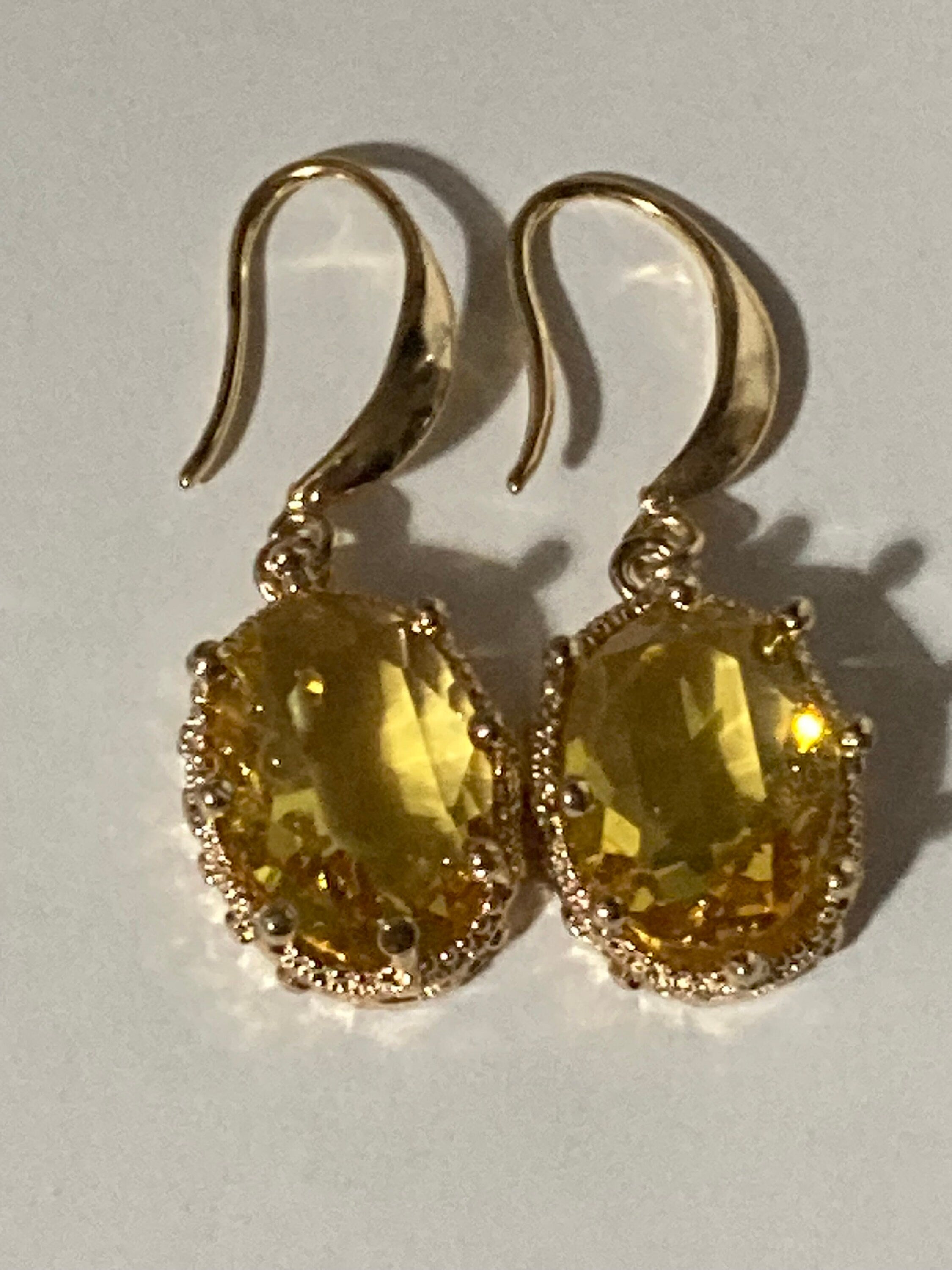 18k gold plated citrine orange yellow crystal diamanté cabochon drop charm earrings