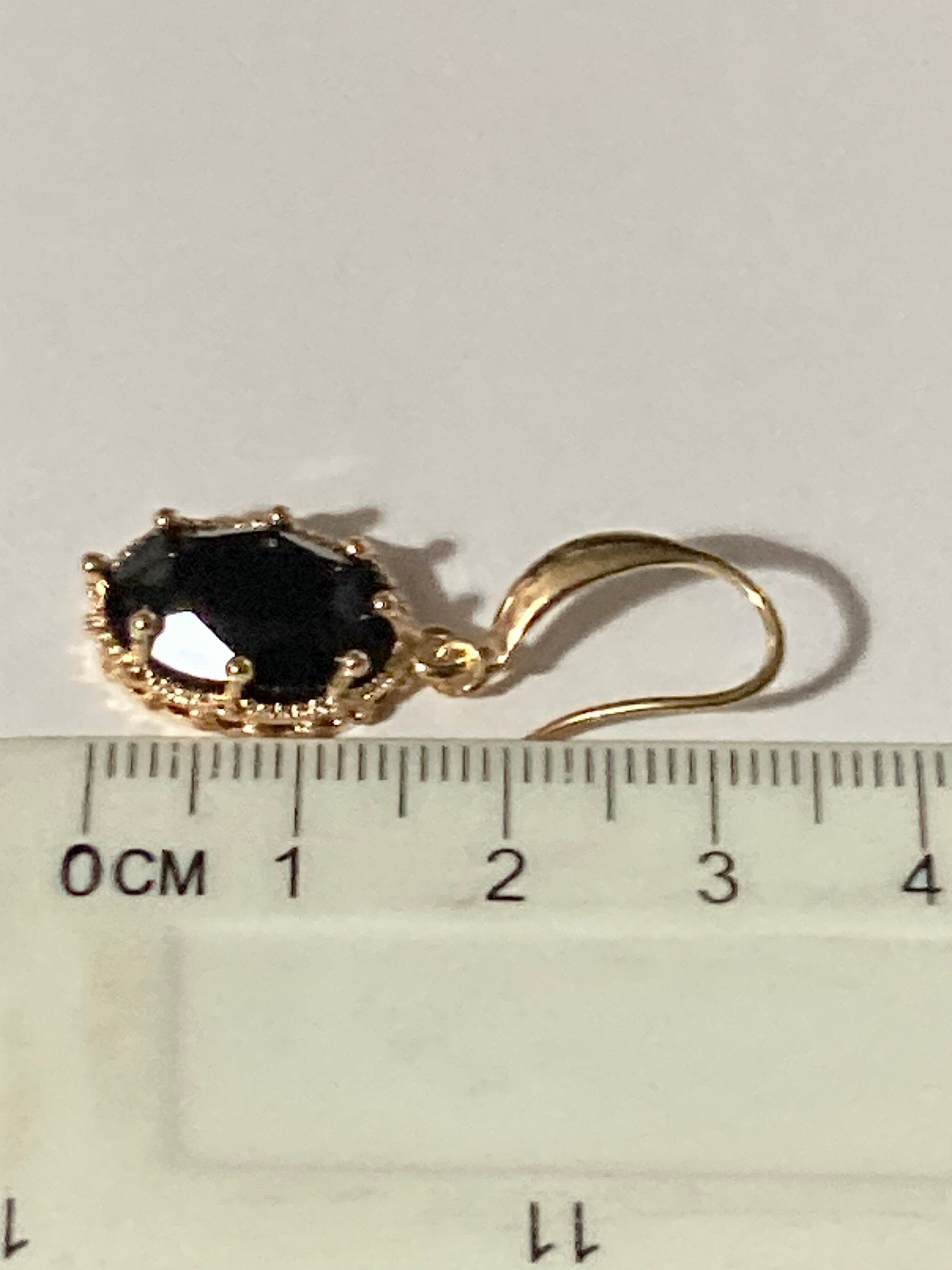 18k gold plated black glass crystal diamanté cabochon drop charm earrings