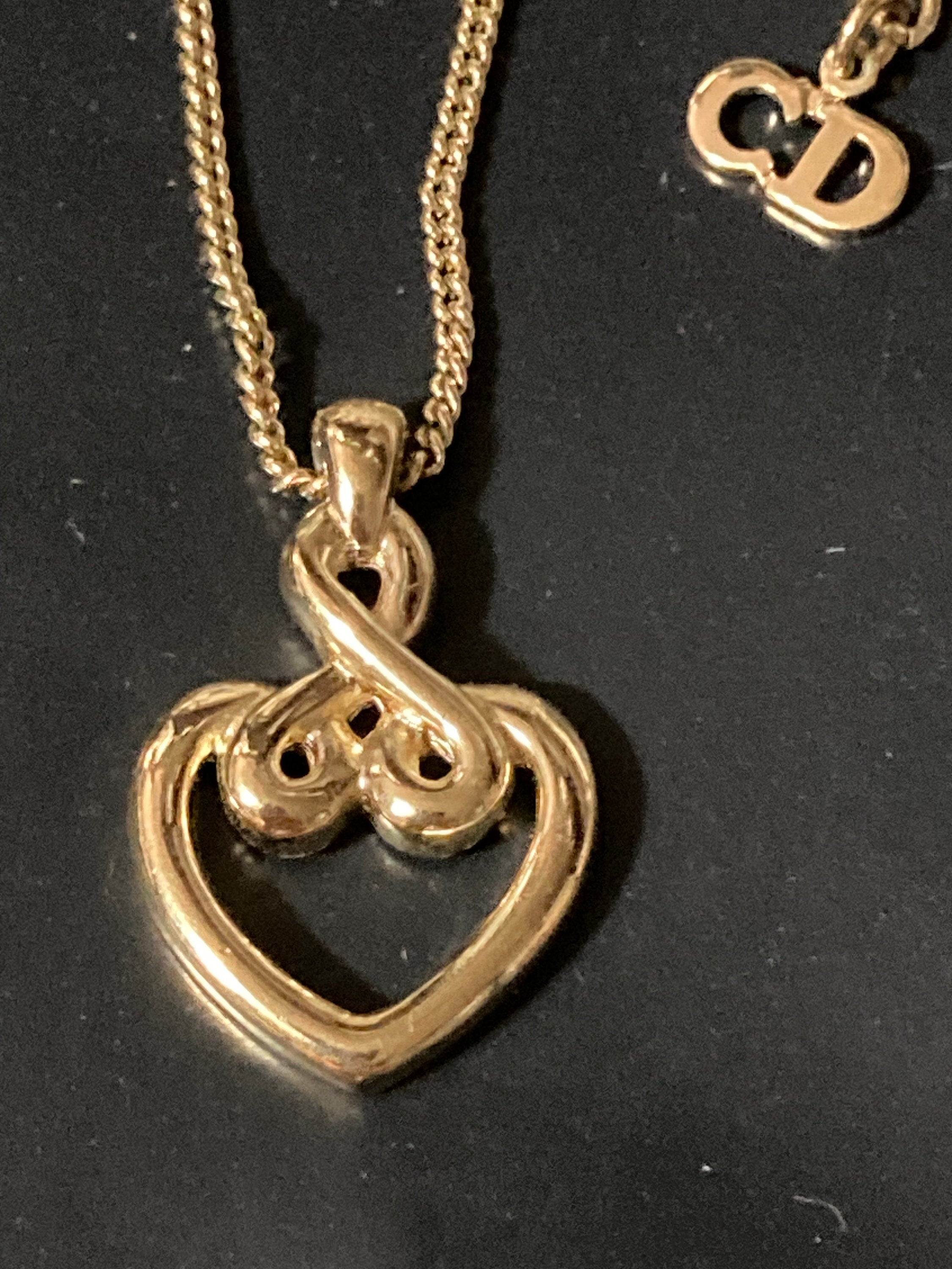 Vintage Christian Dior love heart pendant chain necklace, signed