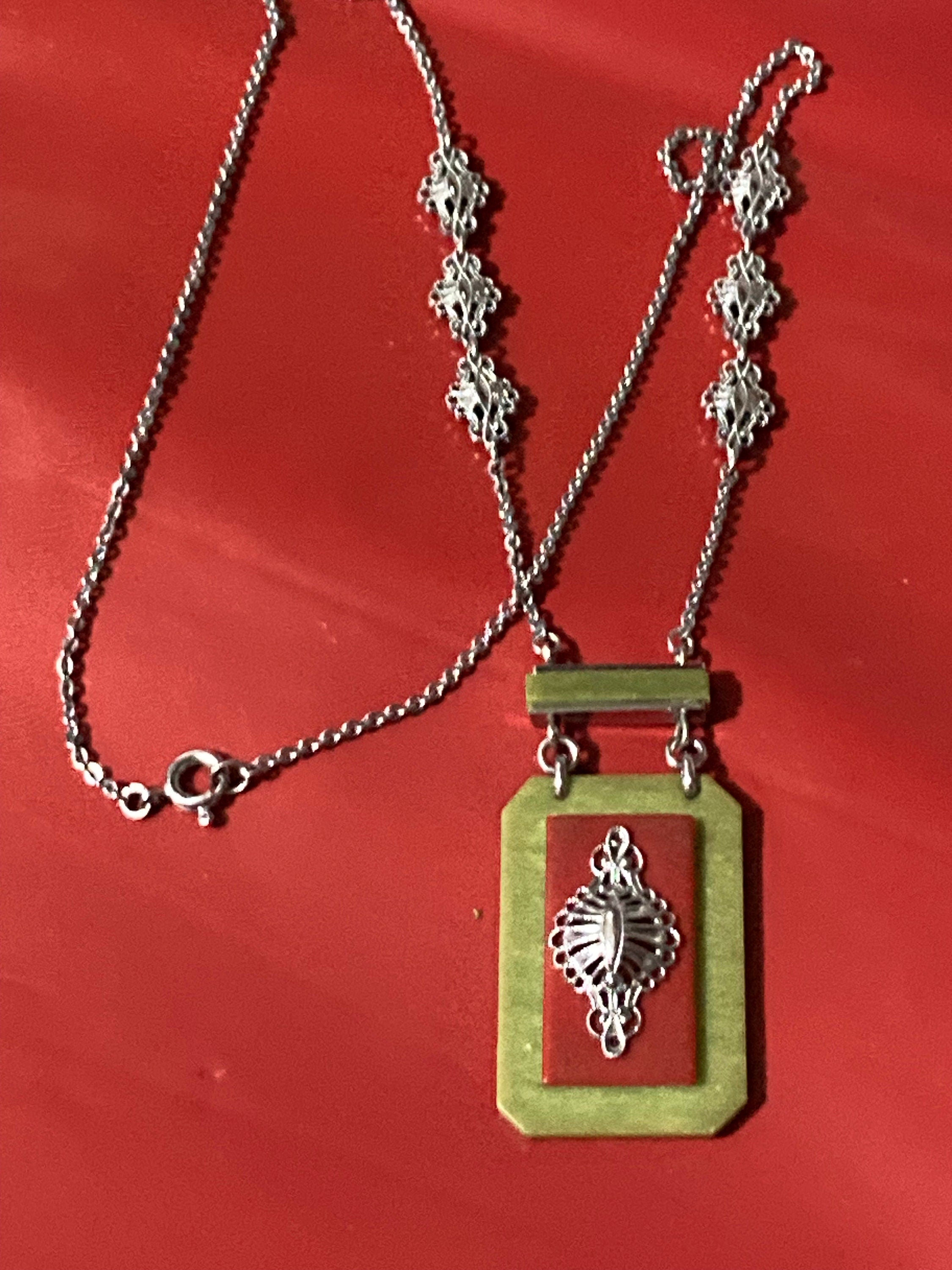 Art Deco Chrome & Galalith Necklace: 1920s Bengal Style
