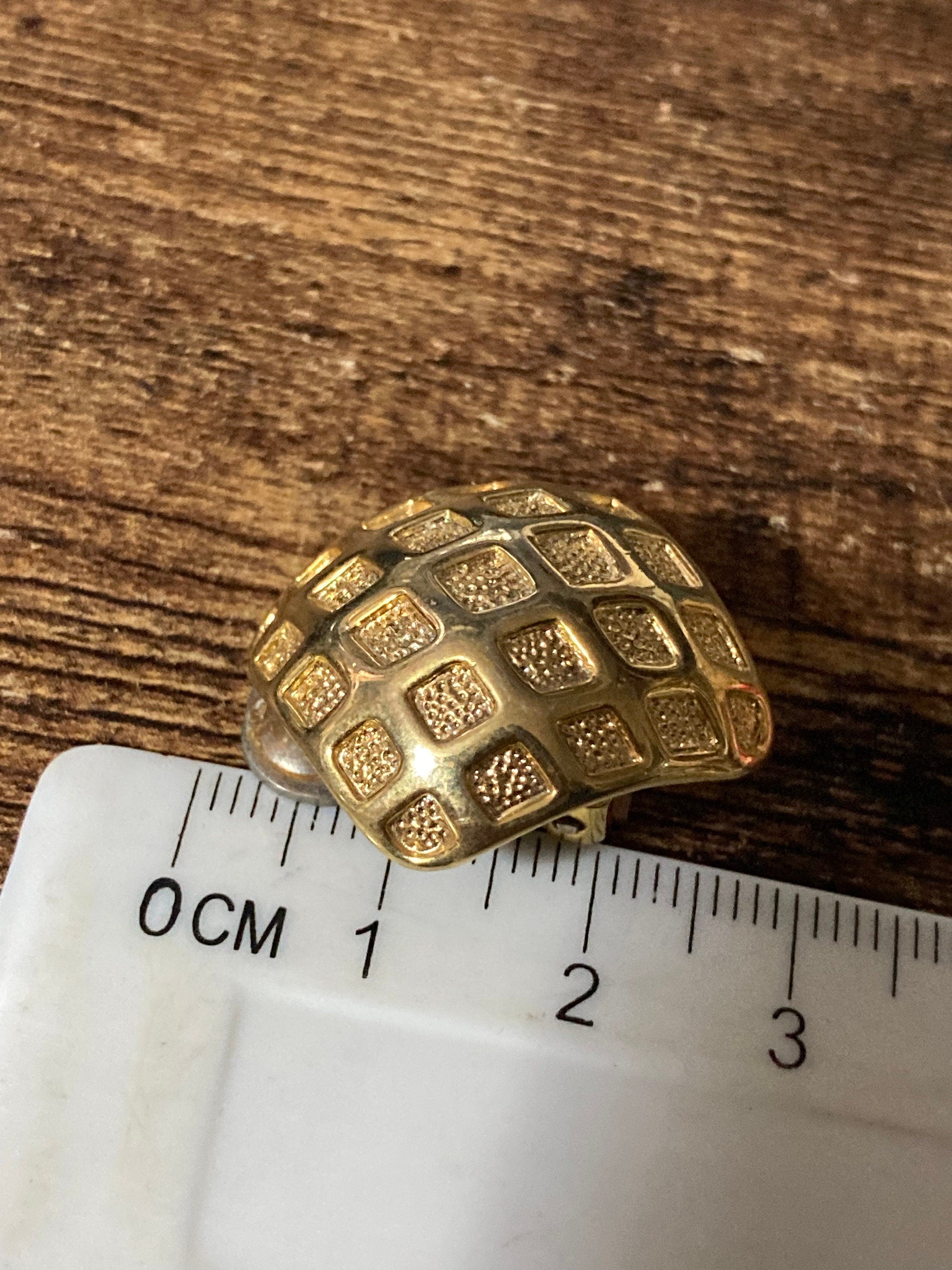 Vintage clip on earrings, 1990s gold tone diamond shaped