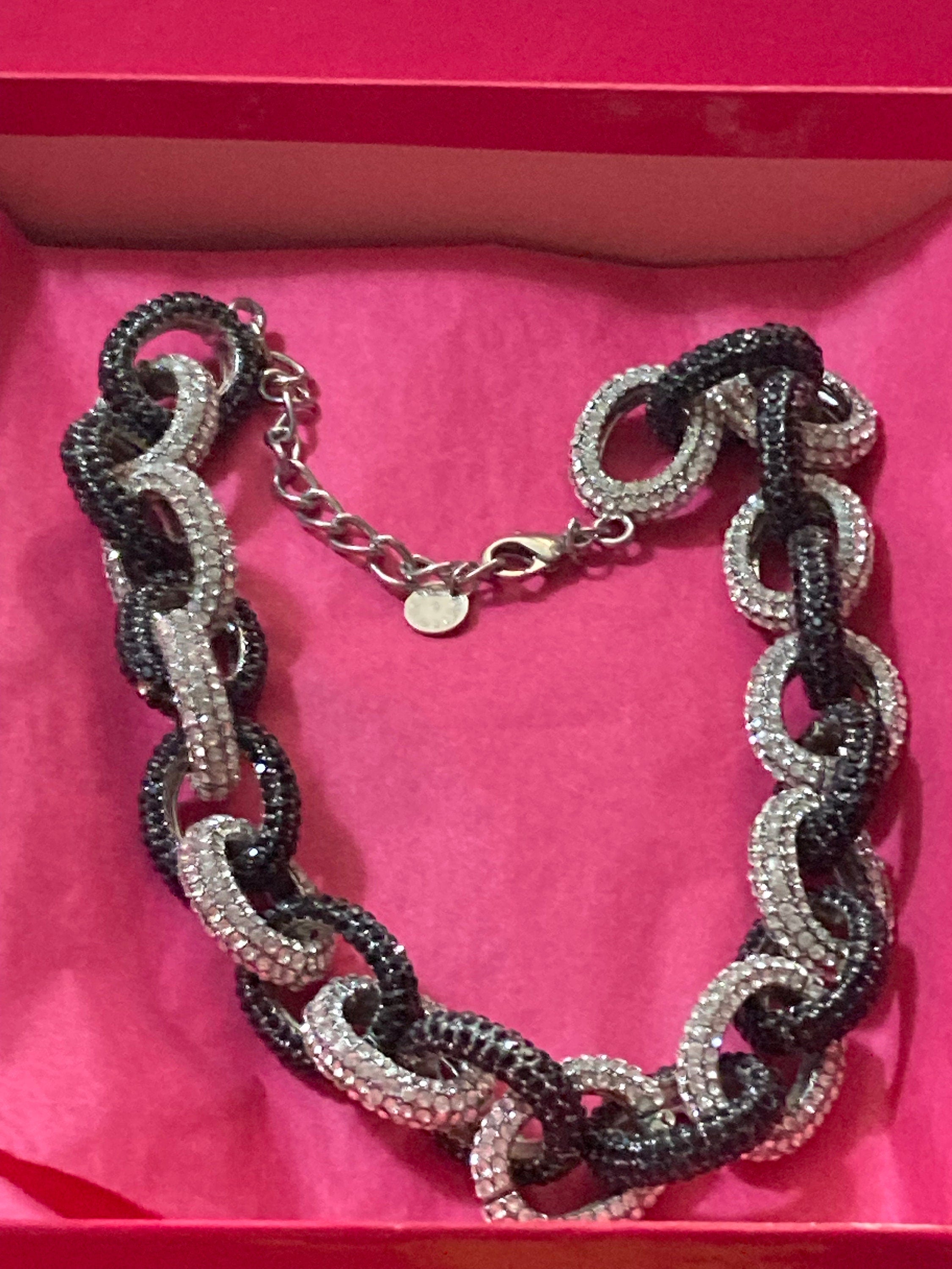 Butler and Wilson Rhinestone Chain Link Necklace - Black & Clear Diamante