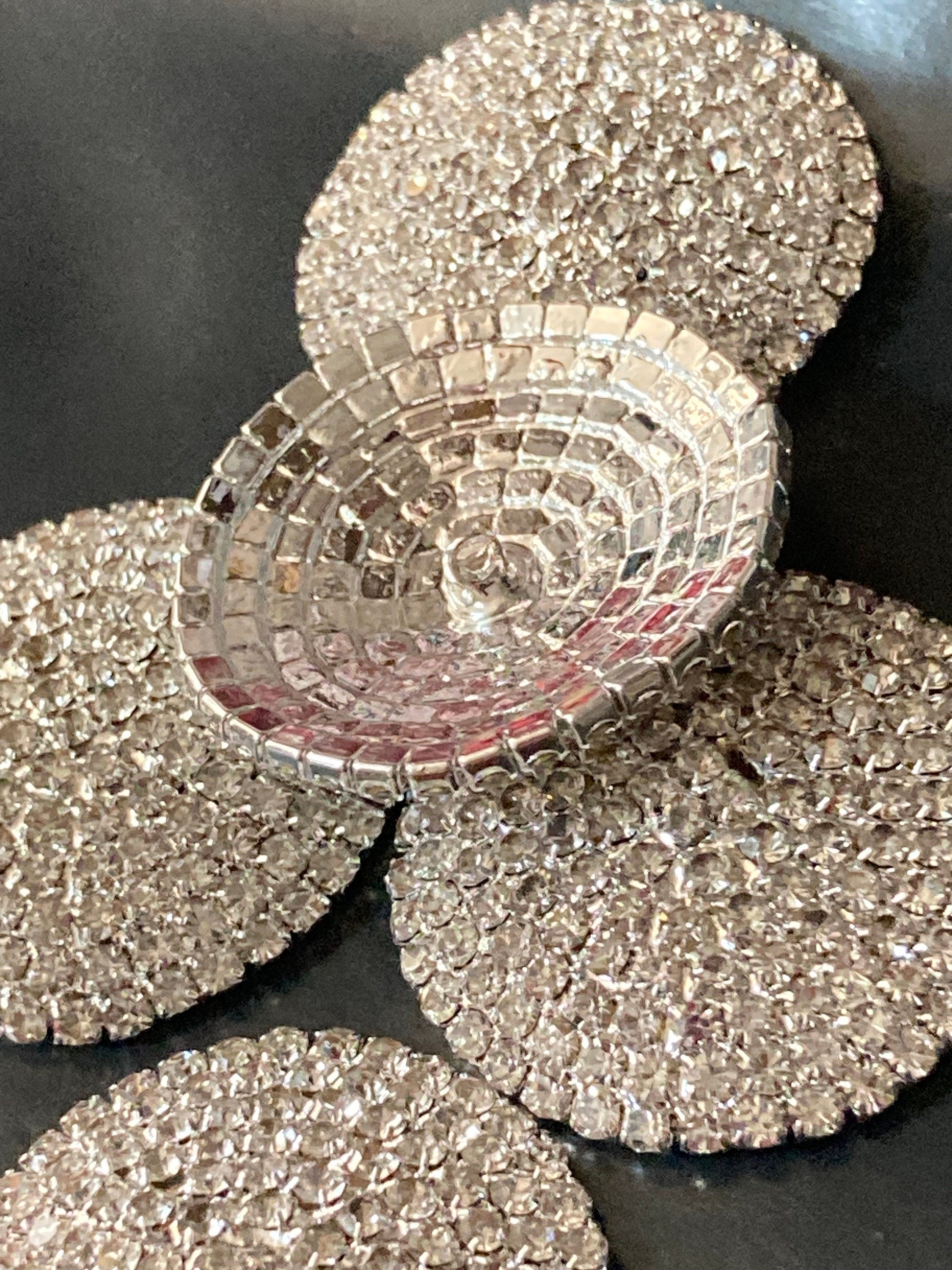 30mm clear glass diamanté buttons; silver tone , Set of 5