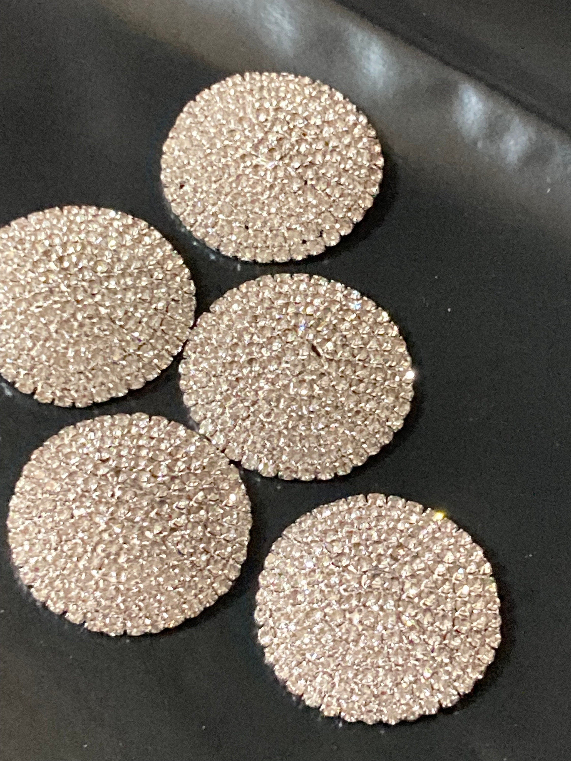 30mm clear glass diamanté buttons; silver tone , Set of 5