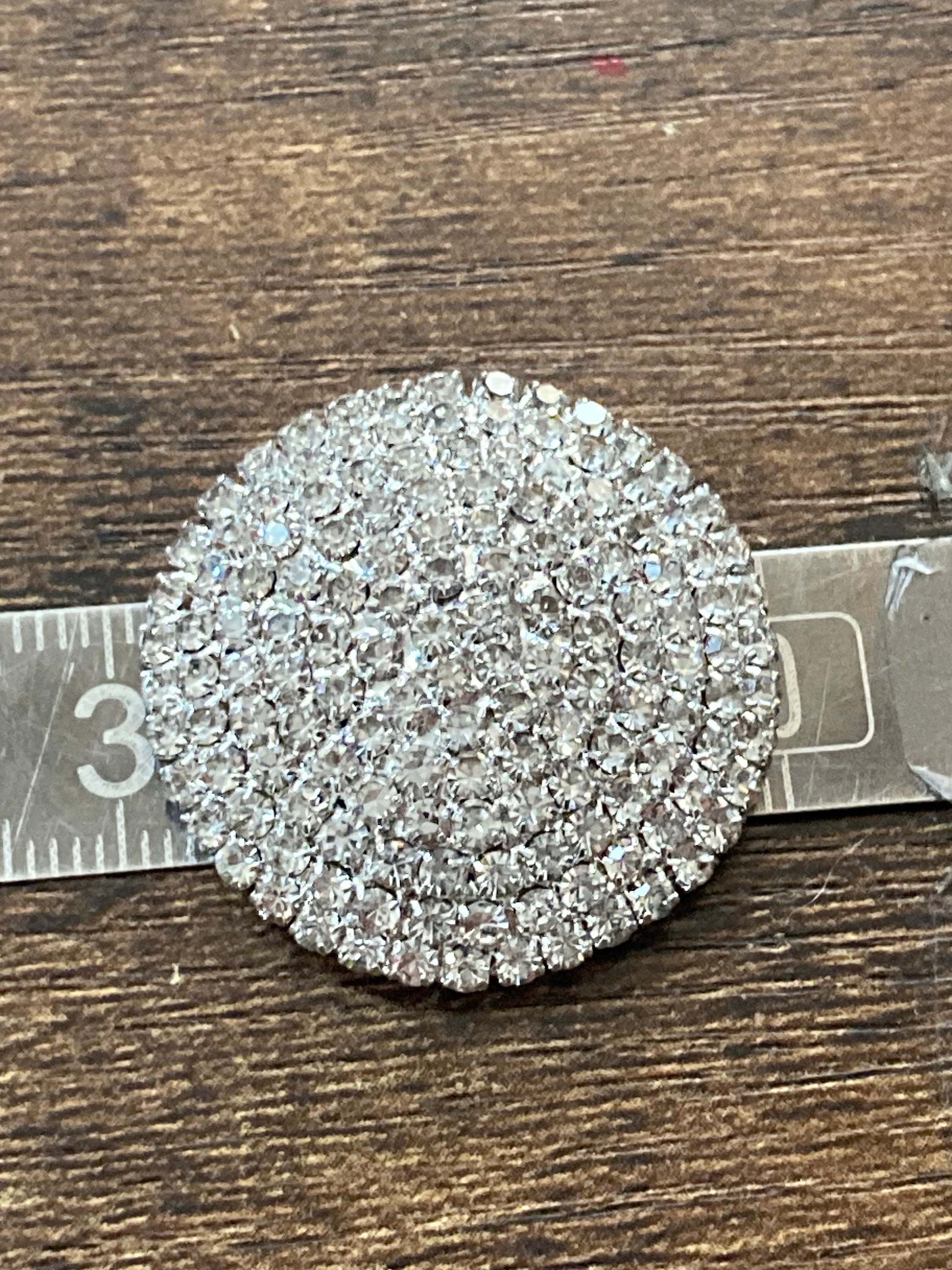 30mm clear glass diamanté buttons; silver tone , Set of 5