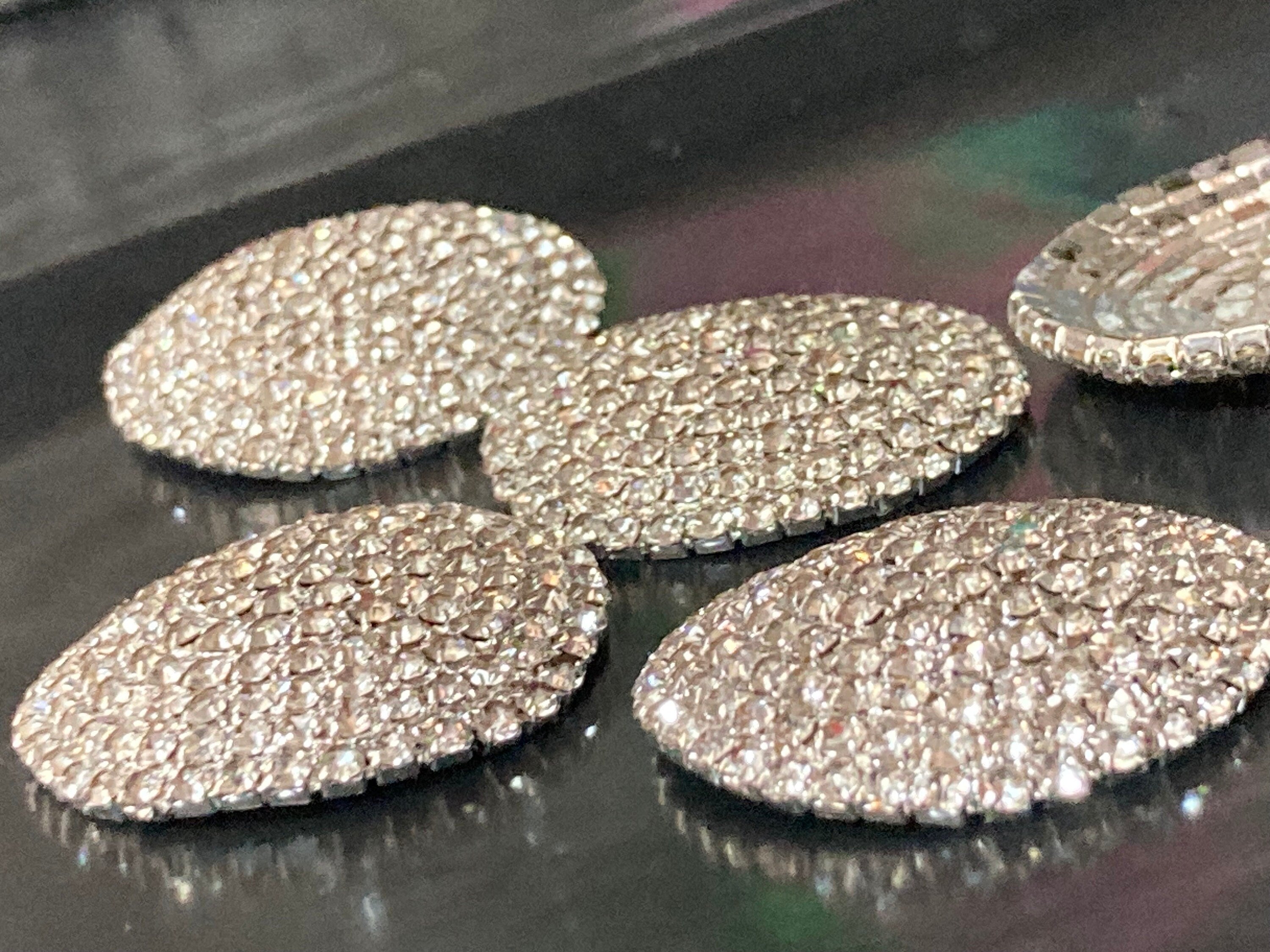 30mm clear glass diamanté buttons; silver tone , Set of 5