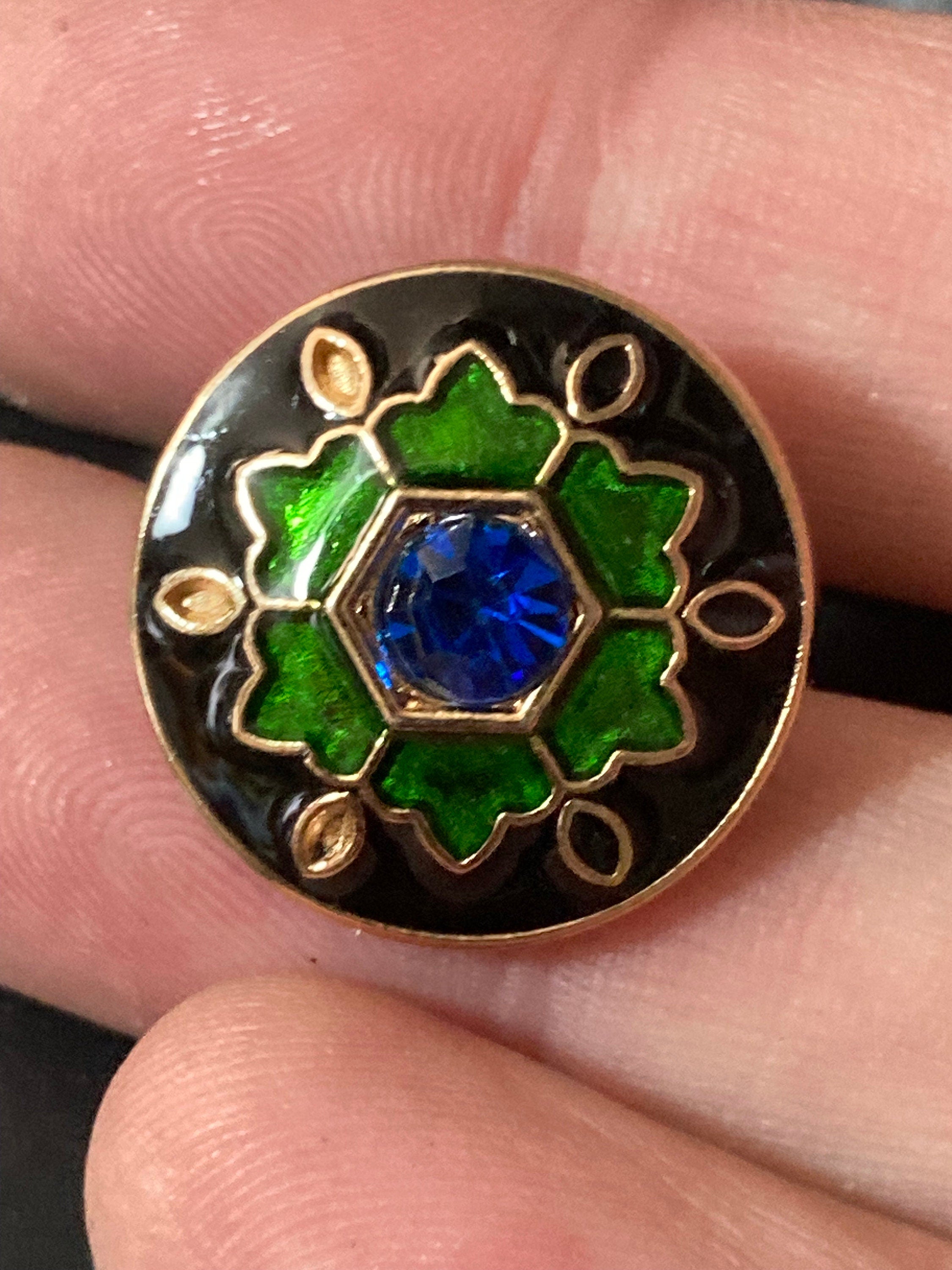 Set of 5 x 20mm green black and gold sapphire diamanté round metal buttons