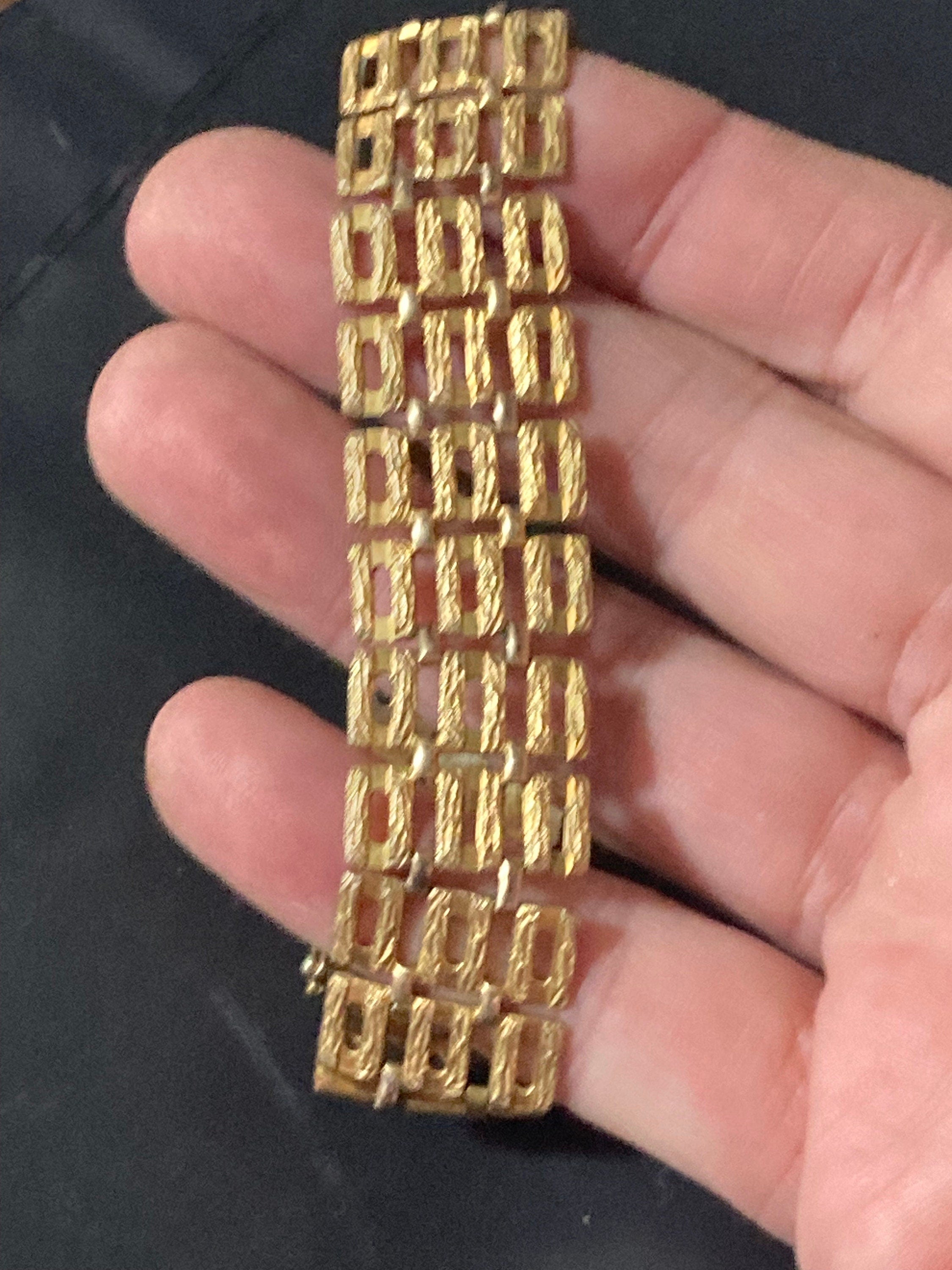 Kollmar & Jourdan Vintage Signed AMERIC KJ Designer 1970s articulated open work rolled gold filled panel bracelet