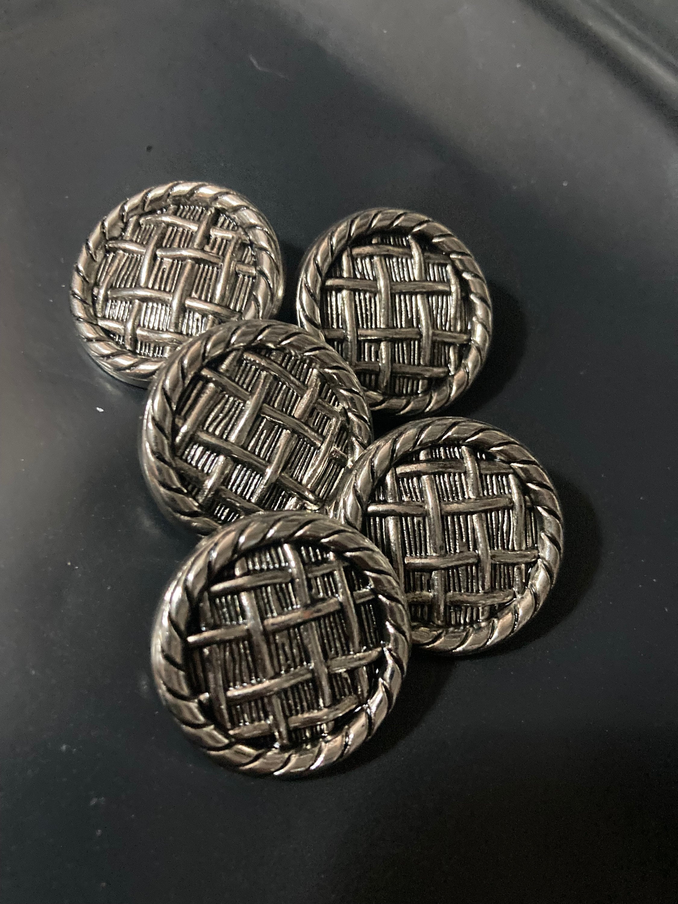 Pack 5 25mm basket weave textured rope edge dark silver metal buttons ideal blazer