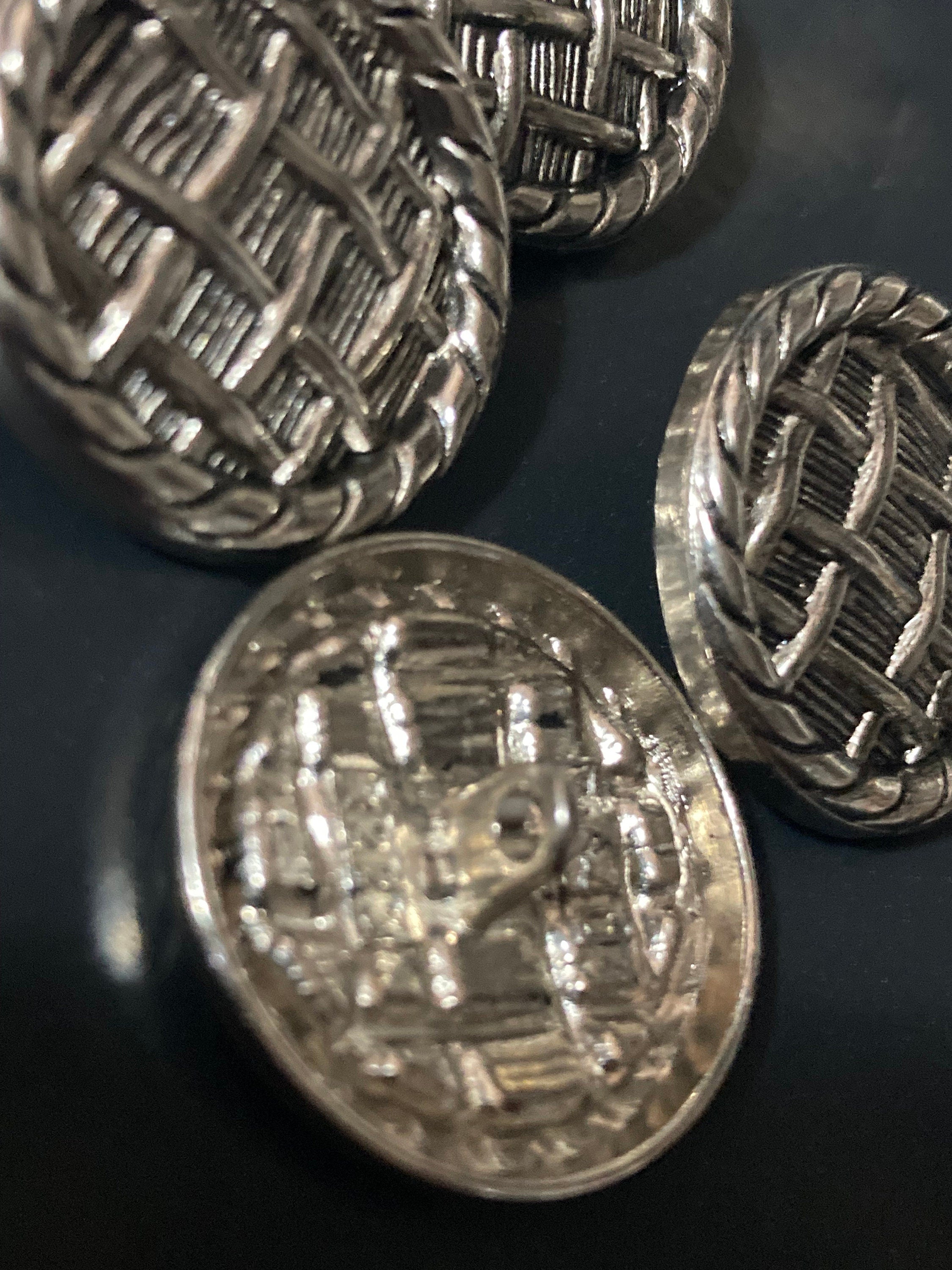 Pack 5 25mm basket weave textured rope edge dark silver metal buttons ideal blazer