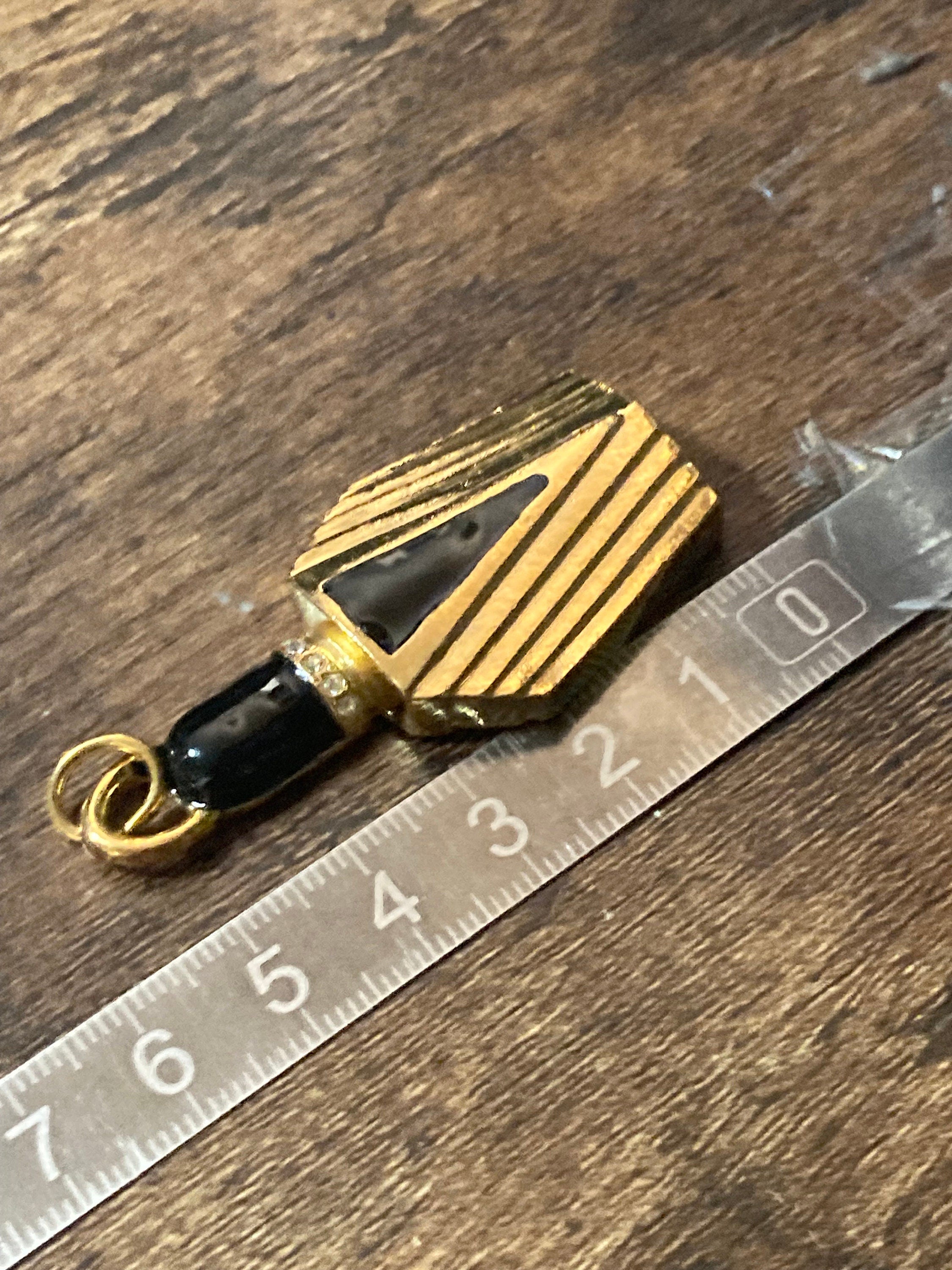Vintage perfume bottle charm, black gold crystal scent 6cm pendant keyring pendant
