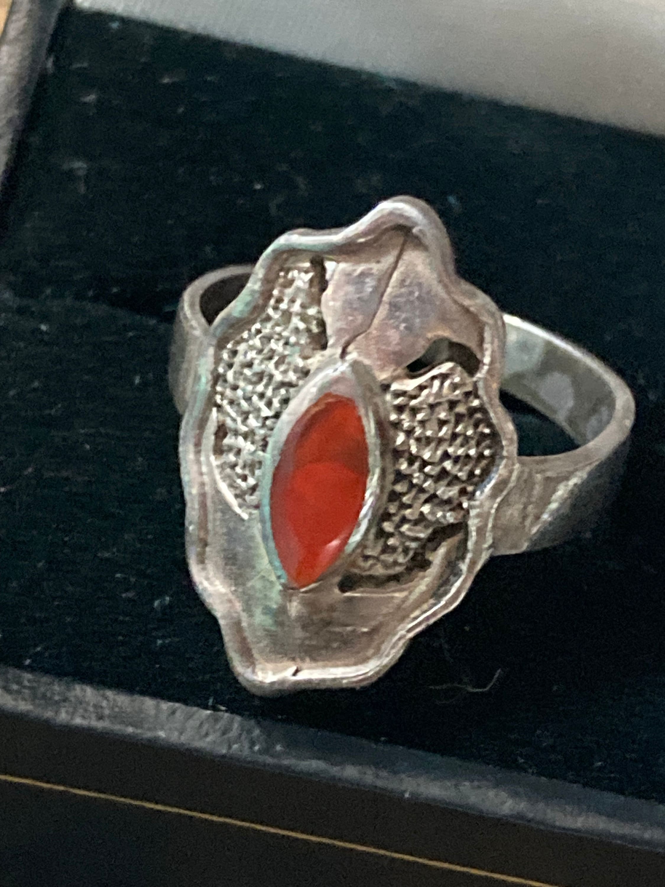 Uk SIZE M.5 925 sterling silver orange gemstone dress ring
