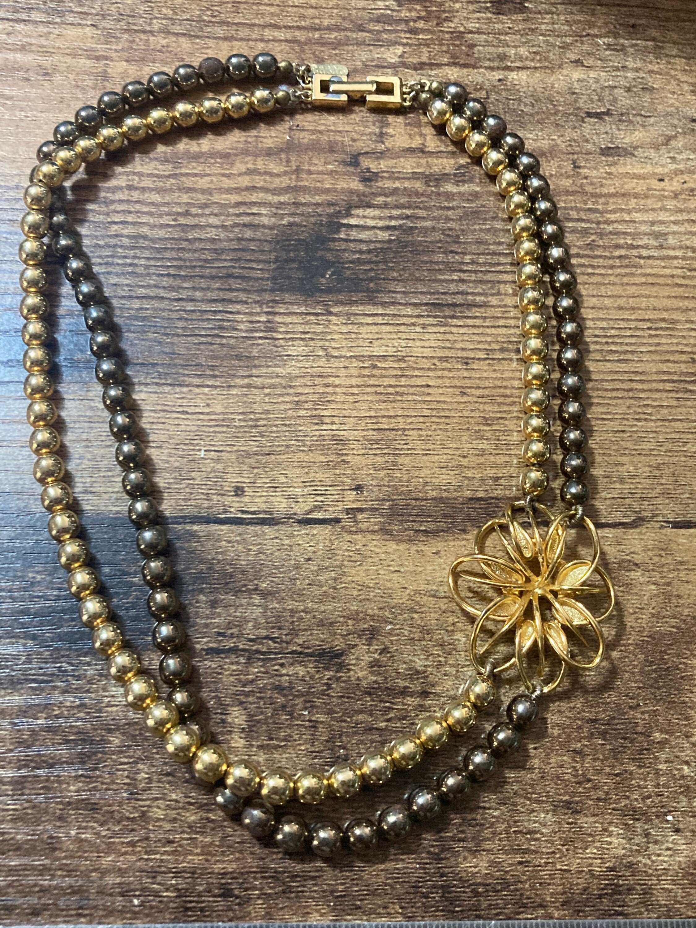Signed ORENA Paris designer Vintage grey and gold tone beaded collar necklace 42cm
