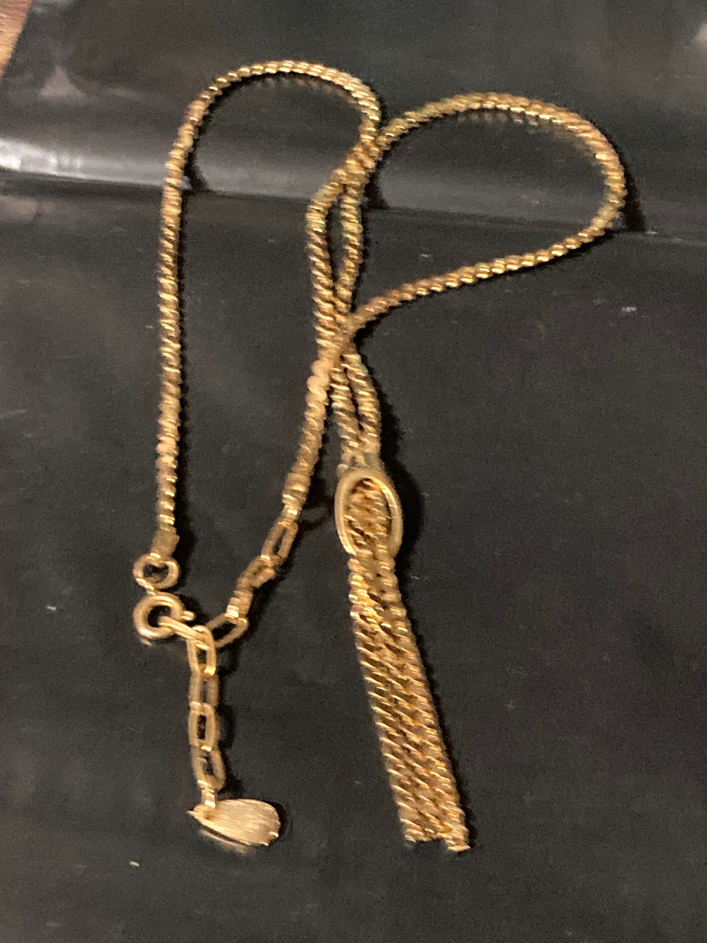 Vintage 1970s serpentine chain gold plated lariat negligee drop necklace old shop stock