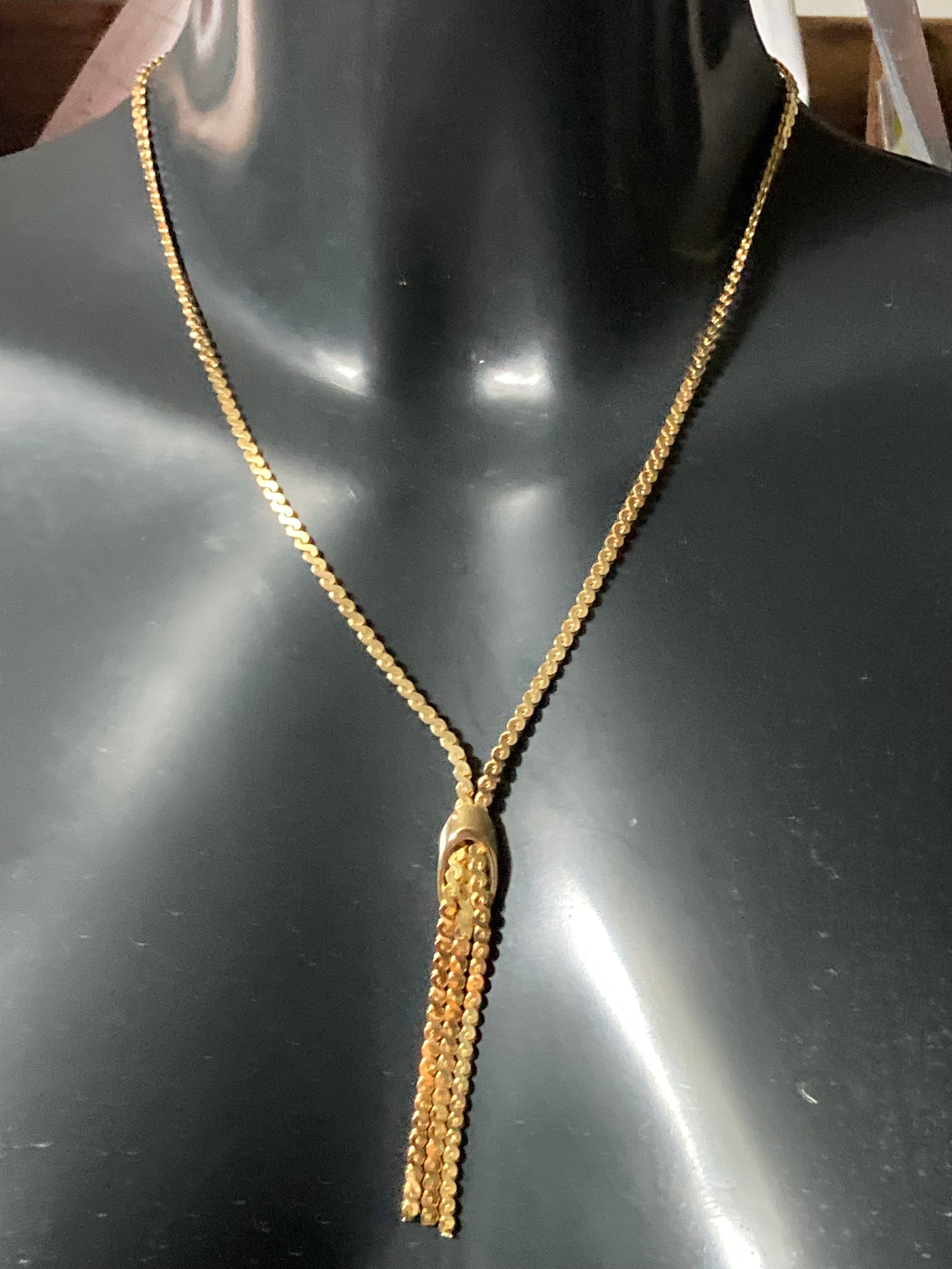 Vintage 1970s serpentine chain gold plated lariat negligee drop necklace old shop stock