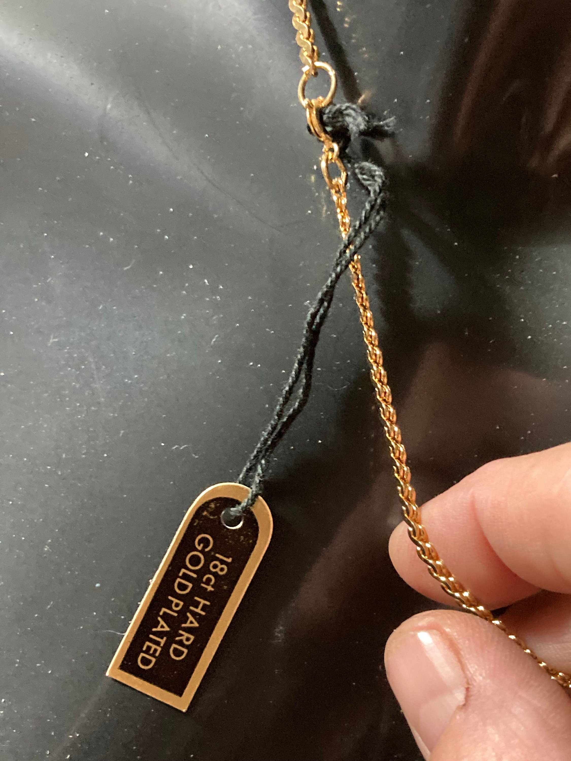 Vintage tassel chain 1970s 18k hard gold plated serpentine negligee long drop necklace old shop stock