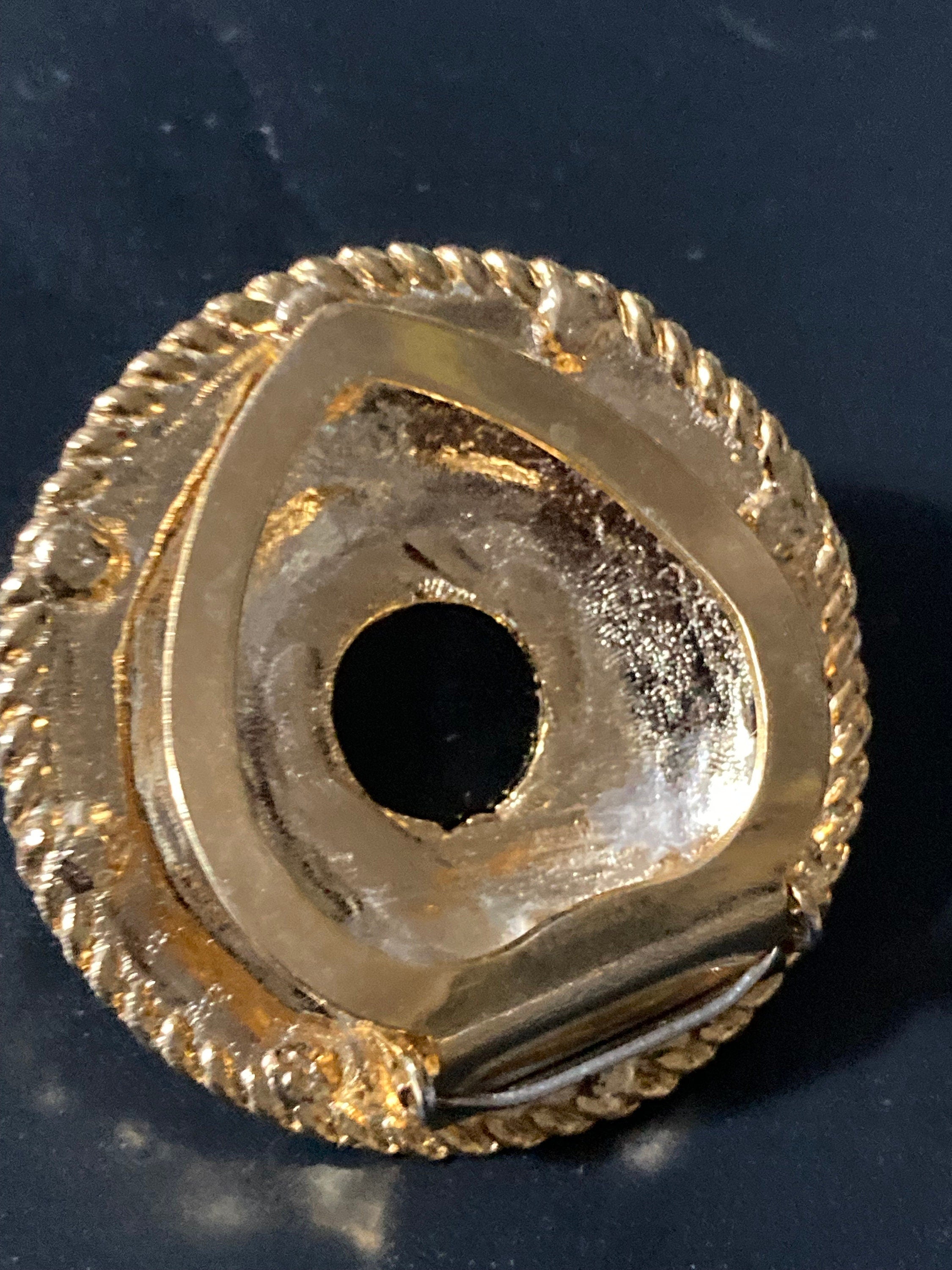 Vintage Gold Plated Scarf Clip Ring: Black Gripoix Style Cabochon