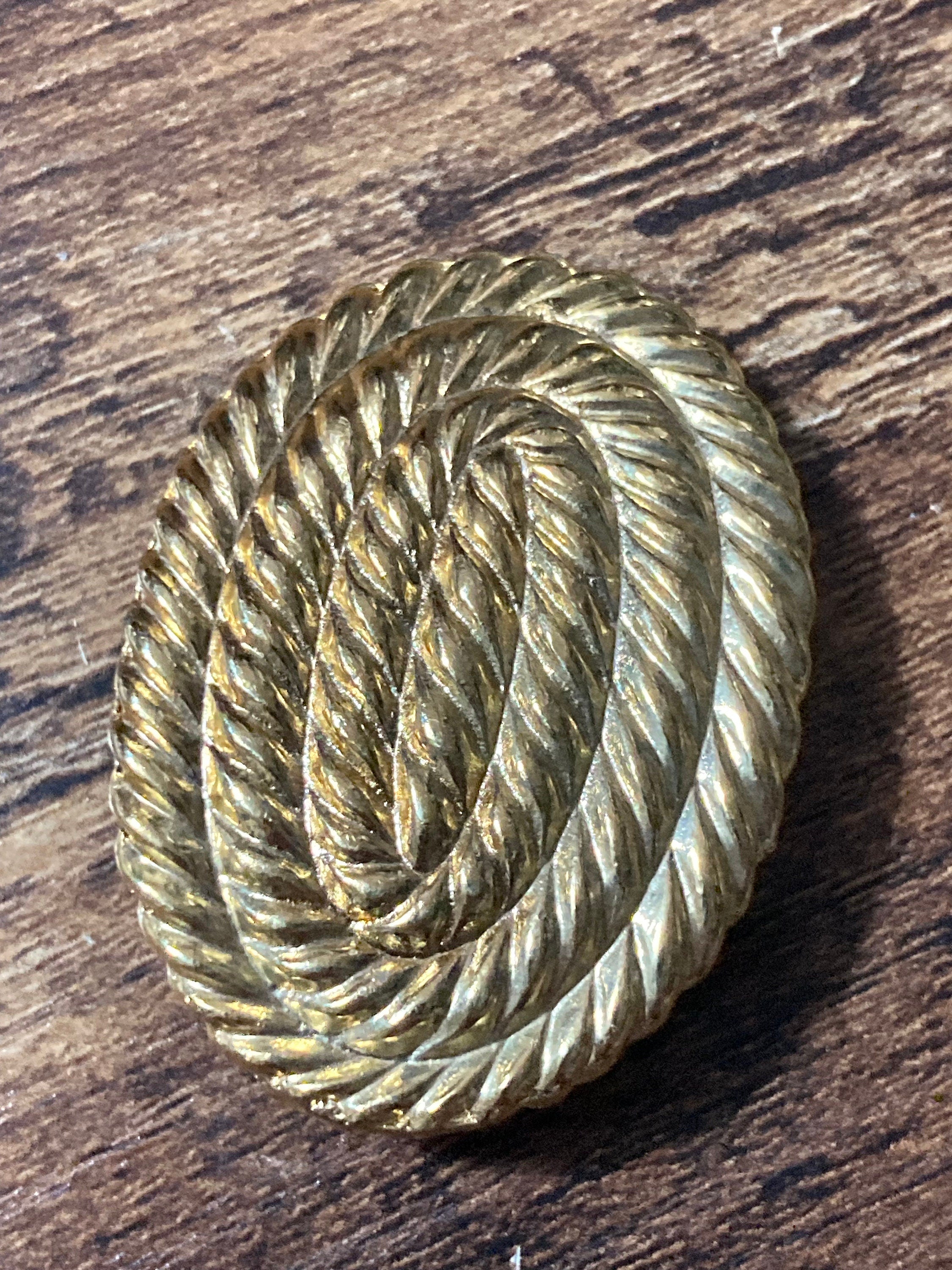 rope edge Oval Scarf Clip ring, vintage gold nautical style